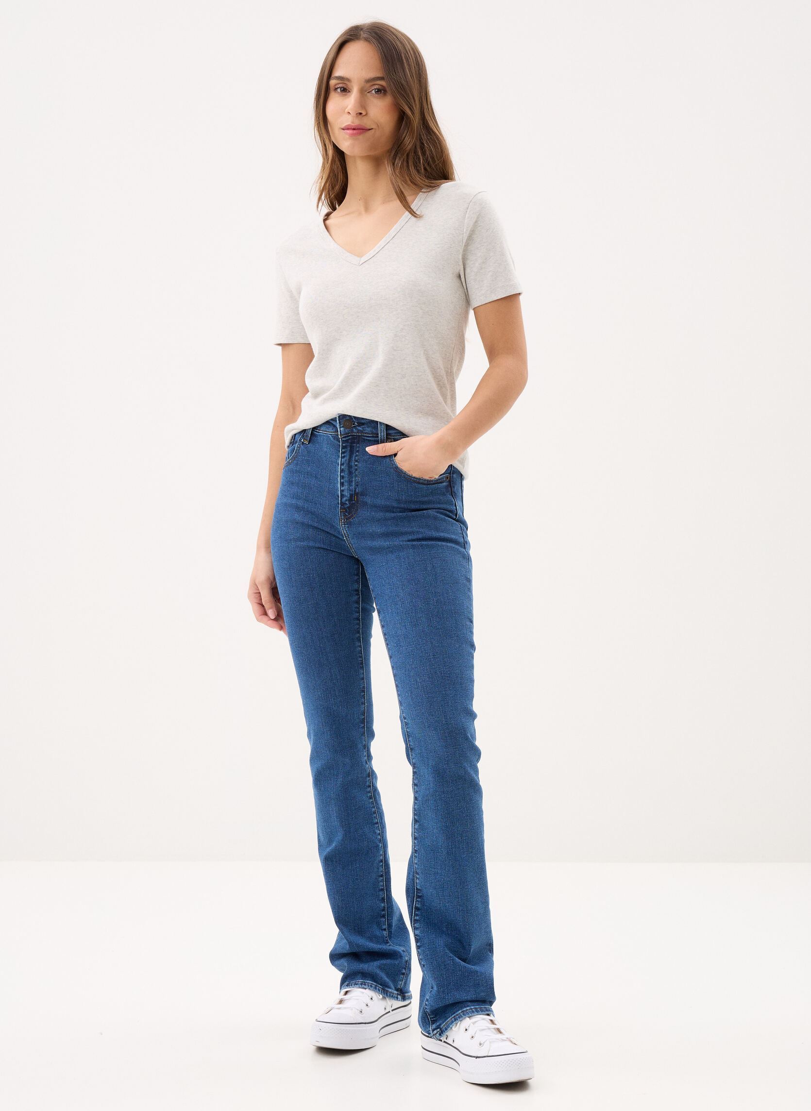 Tee-shirts manches courtes T-shirt l'iconique manches courtes col V femme gris Petit Bateau Tee-shirts manches courtes T-shirt l'iconique manches courtes col V femme gris BELUGA CHINE