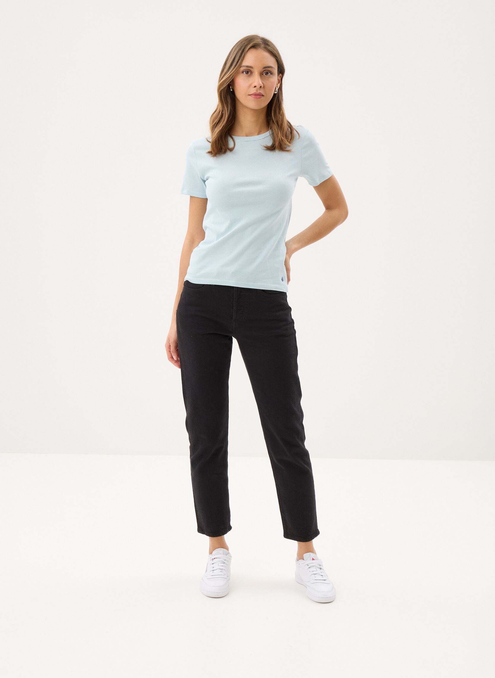 Tee-shirts manches courtes T-shirt l'iconique manches courtes col r femme multicolore Petit Bateau Tee-shirts manches courtes T-shirt l'iconique manches courtes col r femme multicolore MIMI/MARSHMALLOW