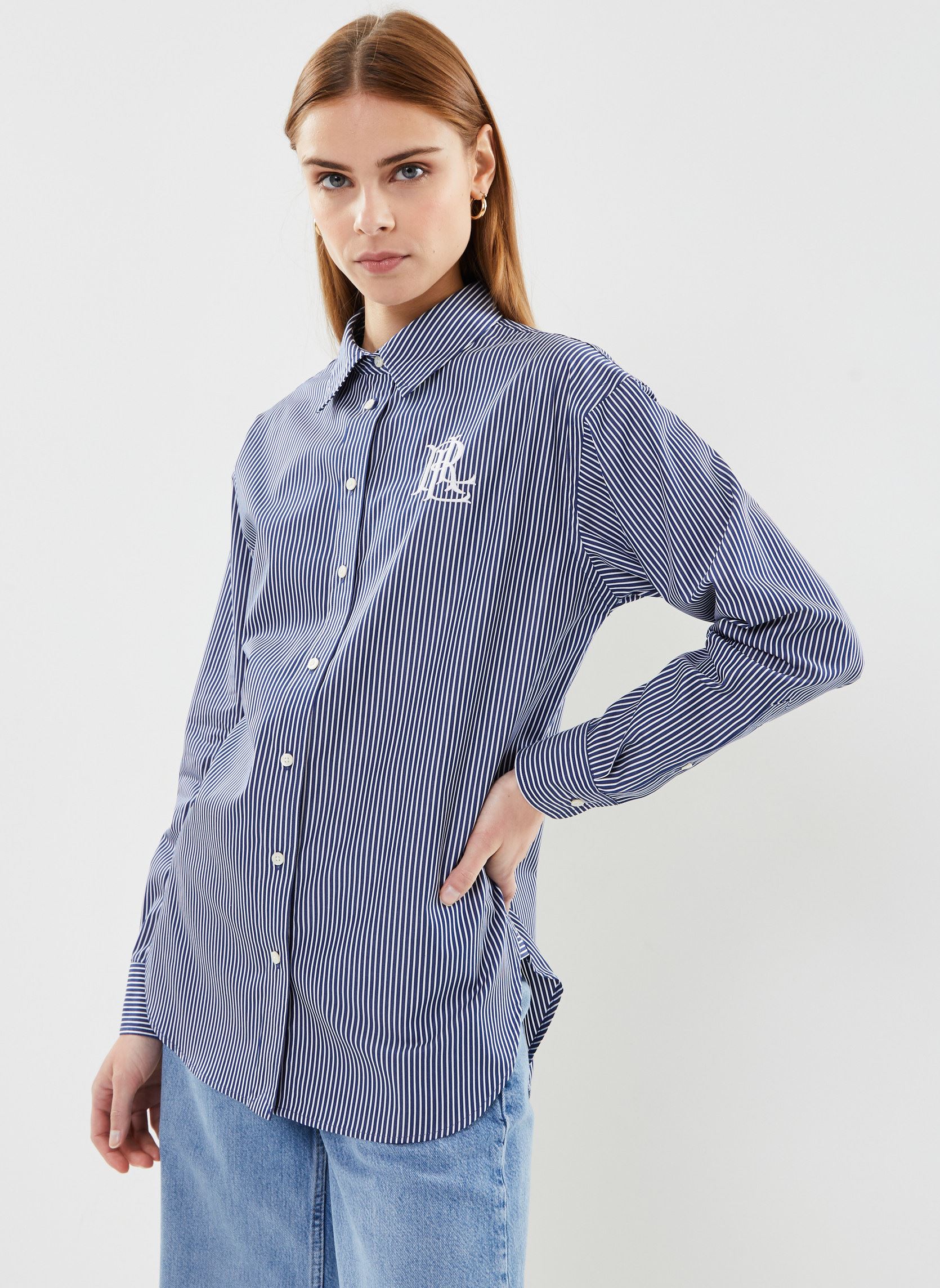 Langarm-Hemden Chemise en popeline de coton rayée damen blau Lauren Ralph Lauren Langarm-Hemden Chemise en popeline de coton rayée damen blau INDIGO SAIL/WHITE