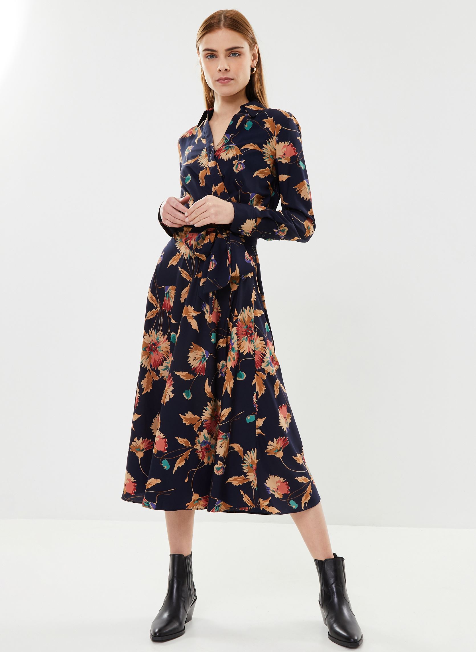 Vêtements Lauren Ralph Lauren Robe mi longue col en V croisé en crêpe pour Accessoires