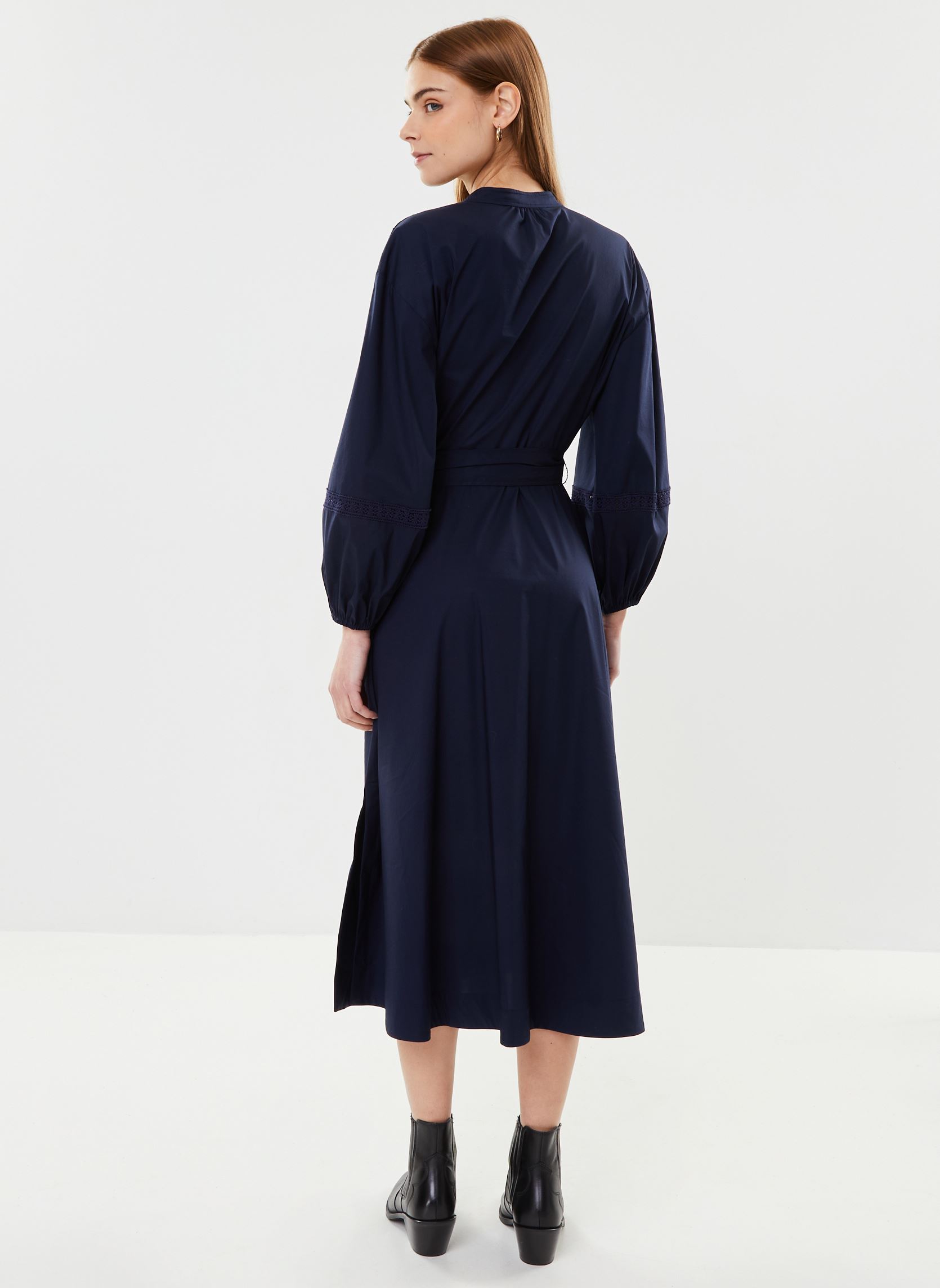 Abiti Robe-chemise ceinturée coton et dentelle donna blu Lauren Ralph Lauren Abiti Robe-chemise ceinturée coton et dentelle donna blu REFINED NAVY