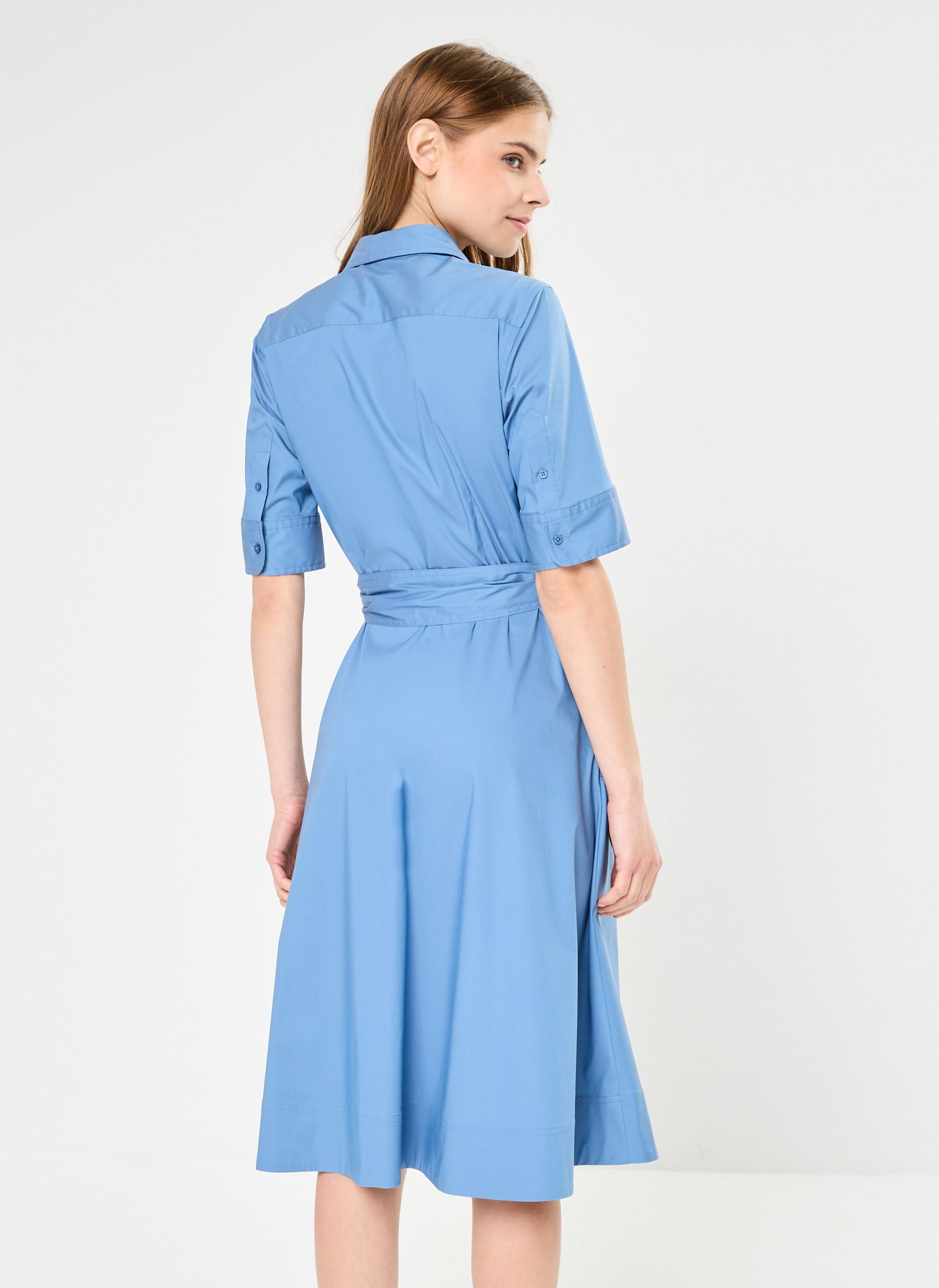 Robes Chemise Robe-chemise ceinturée en coton mélangé femme bleu Lauren Ralph Lauren Robes Chemise Robe-chemise ceinturée en coton mélangé femme bleu PALE AZURE