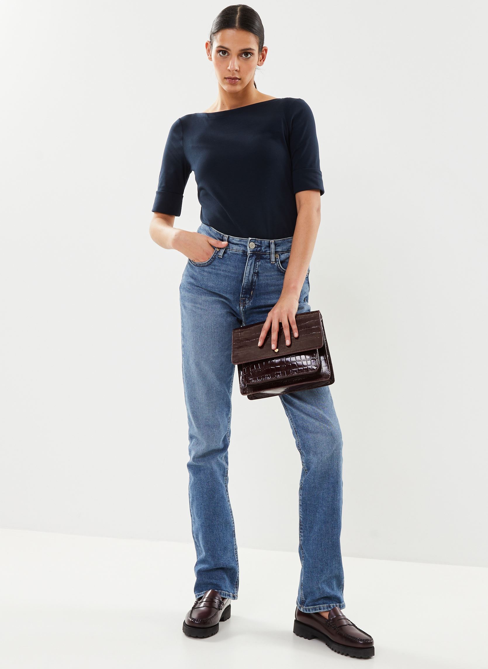 Tee-shirts manches courtes T-shirt en coton stretch femme bleu Lauren Ralph Lauren Tee-shirts manches courtes T-shirt en coton stretch femme bleu LAUREN NAVY