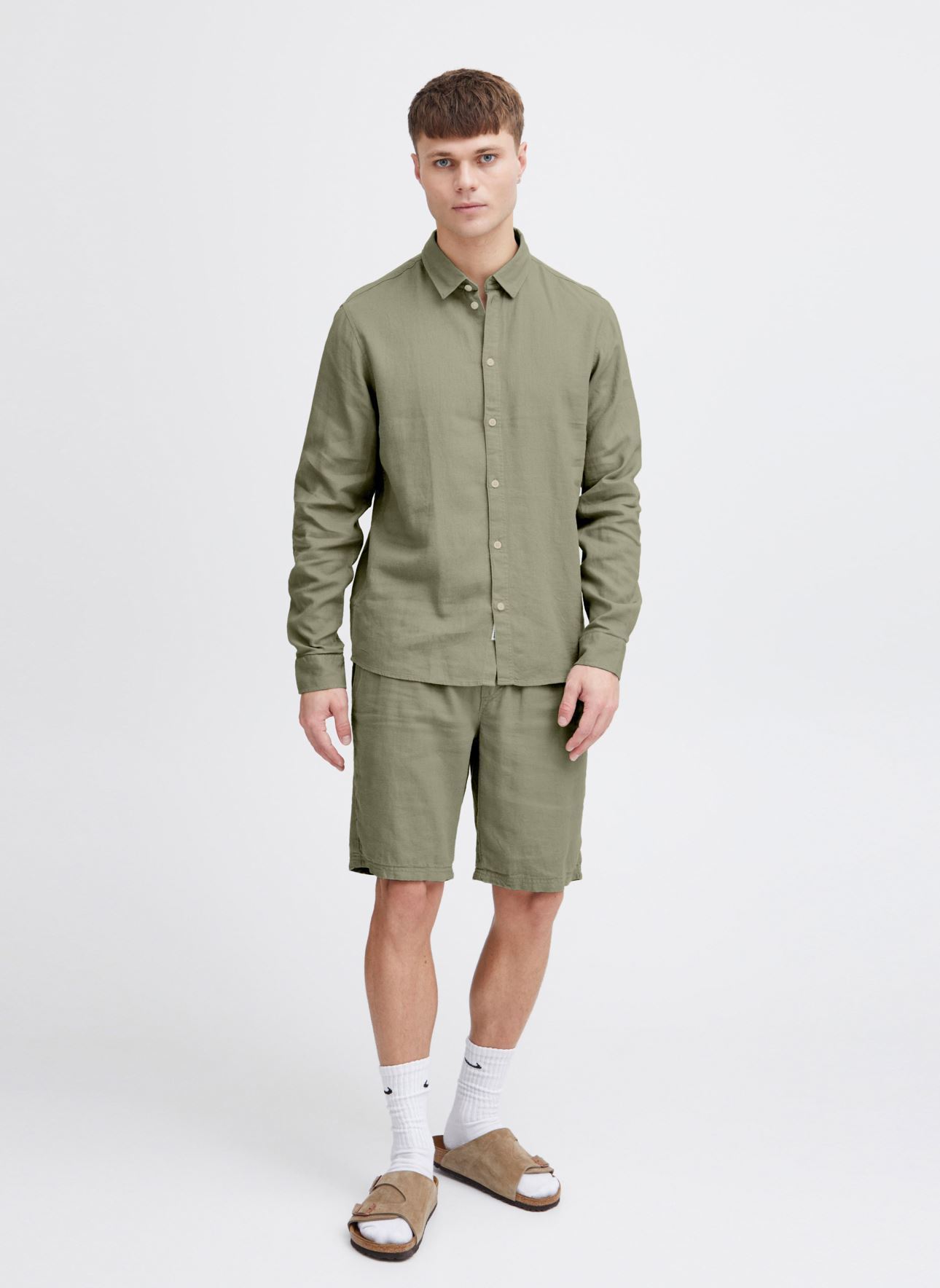 Chemises SDEnea Allan LS homme vert SOLID Chemises SDEnea Allan LS homme vert VETIVER