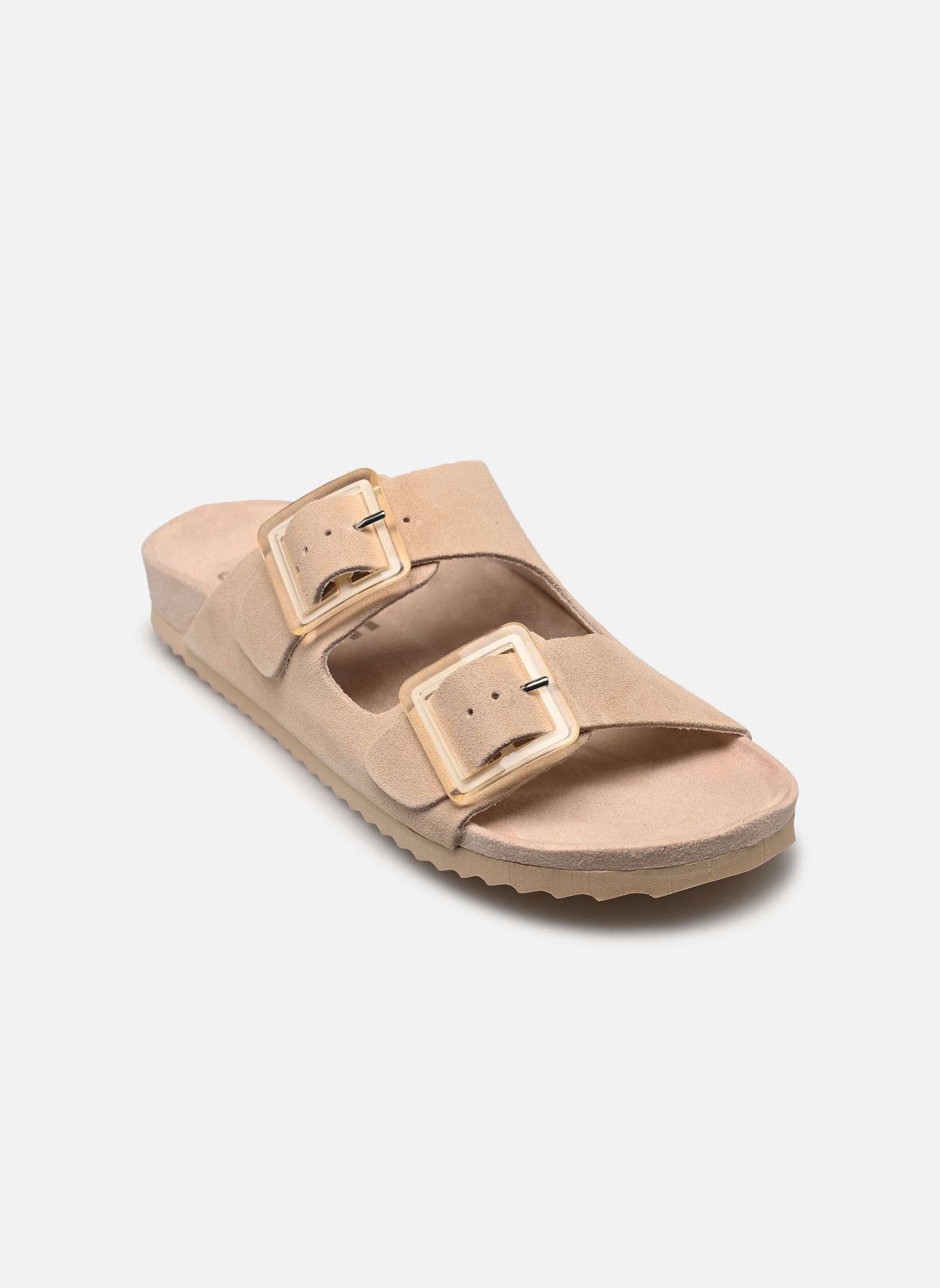 Pantoletten und Clogs Cow suede bio with two buckles damen beige Colors of California Pantoletten und Clogs Cow suede bio with two buckles damen beige OAT