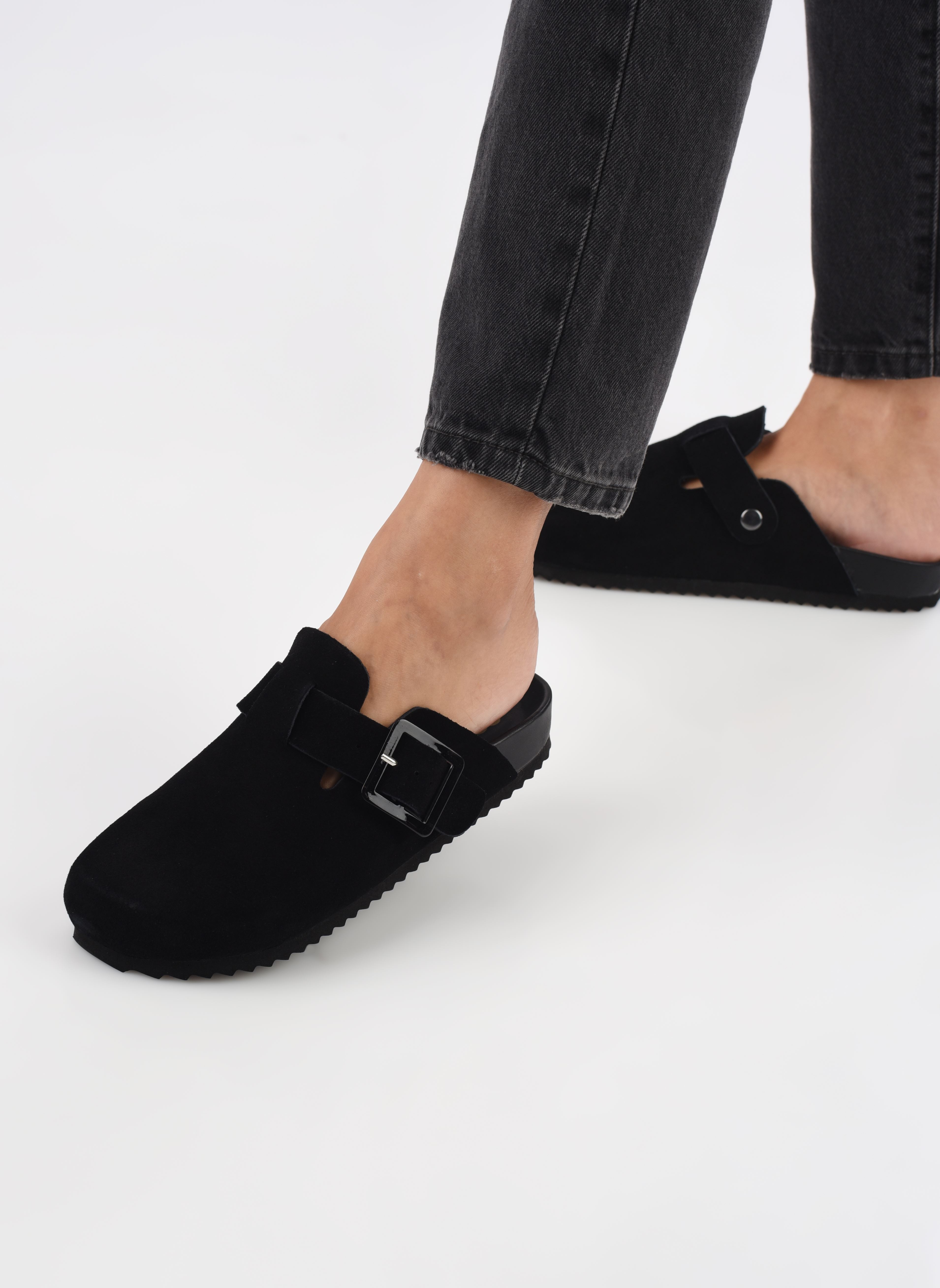 Mules et sabots Cow suede bio sabot with buckles femme noir Colors of California Mules et sabots Cow suede bio sabot with buckles femme noir BLA