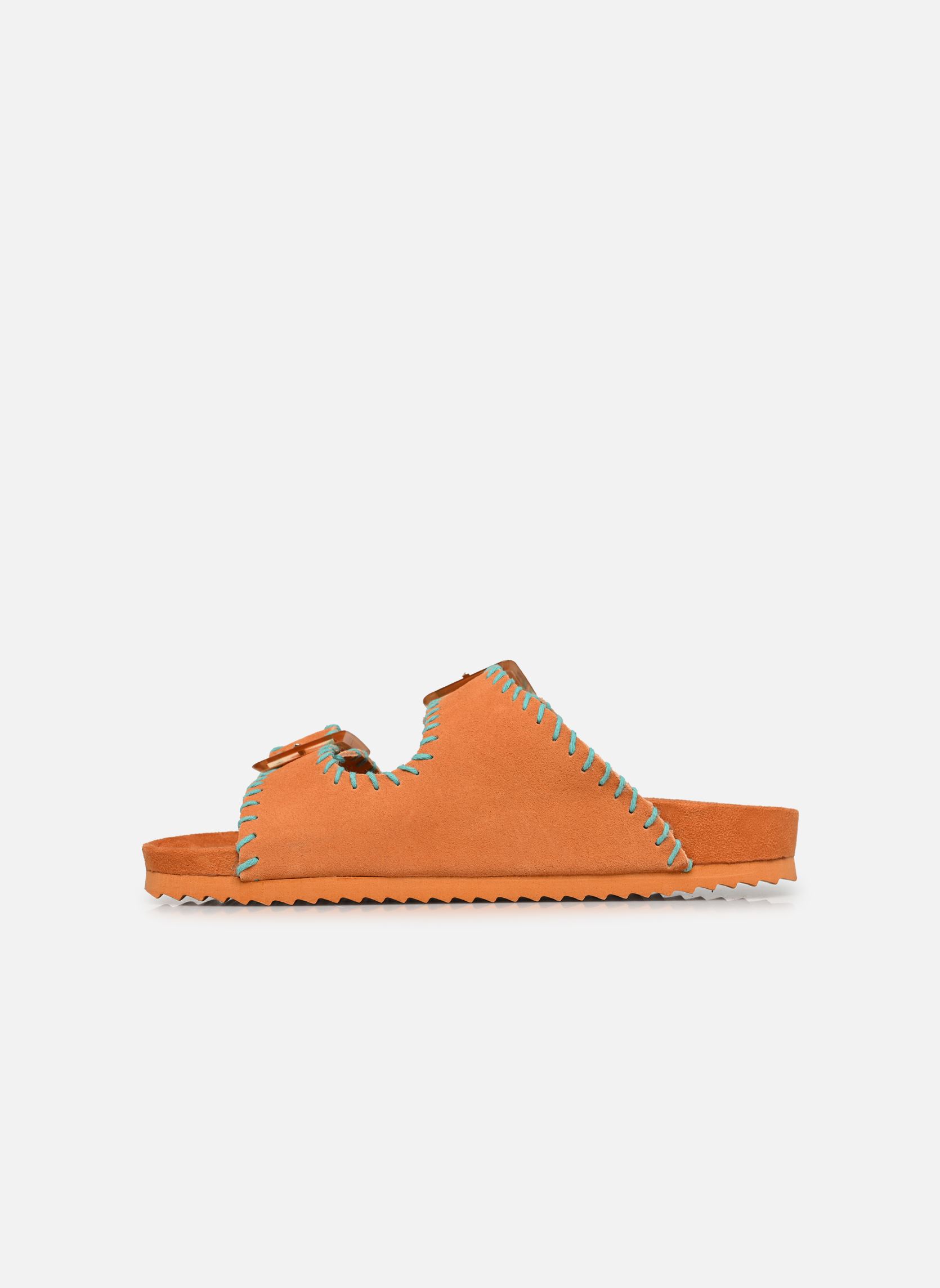 Muilen en klompen Cow suede bio with stitching dames oranje Colors of California Muilen en klompen Cow suede bio with stitching dames oranje CORA