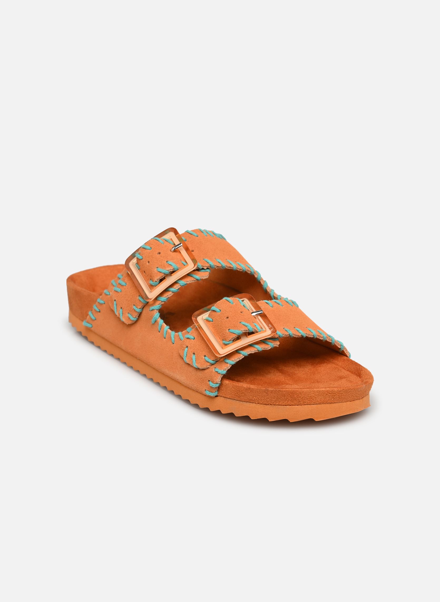 Muilen en klompen Cow suede bio with stitching dames oranje Colors of California Muilen en klompen Cow suede bio with stitching dames oranje CORA