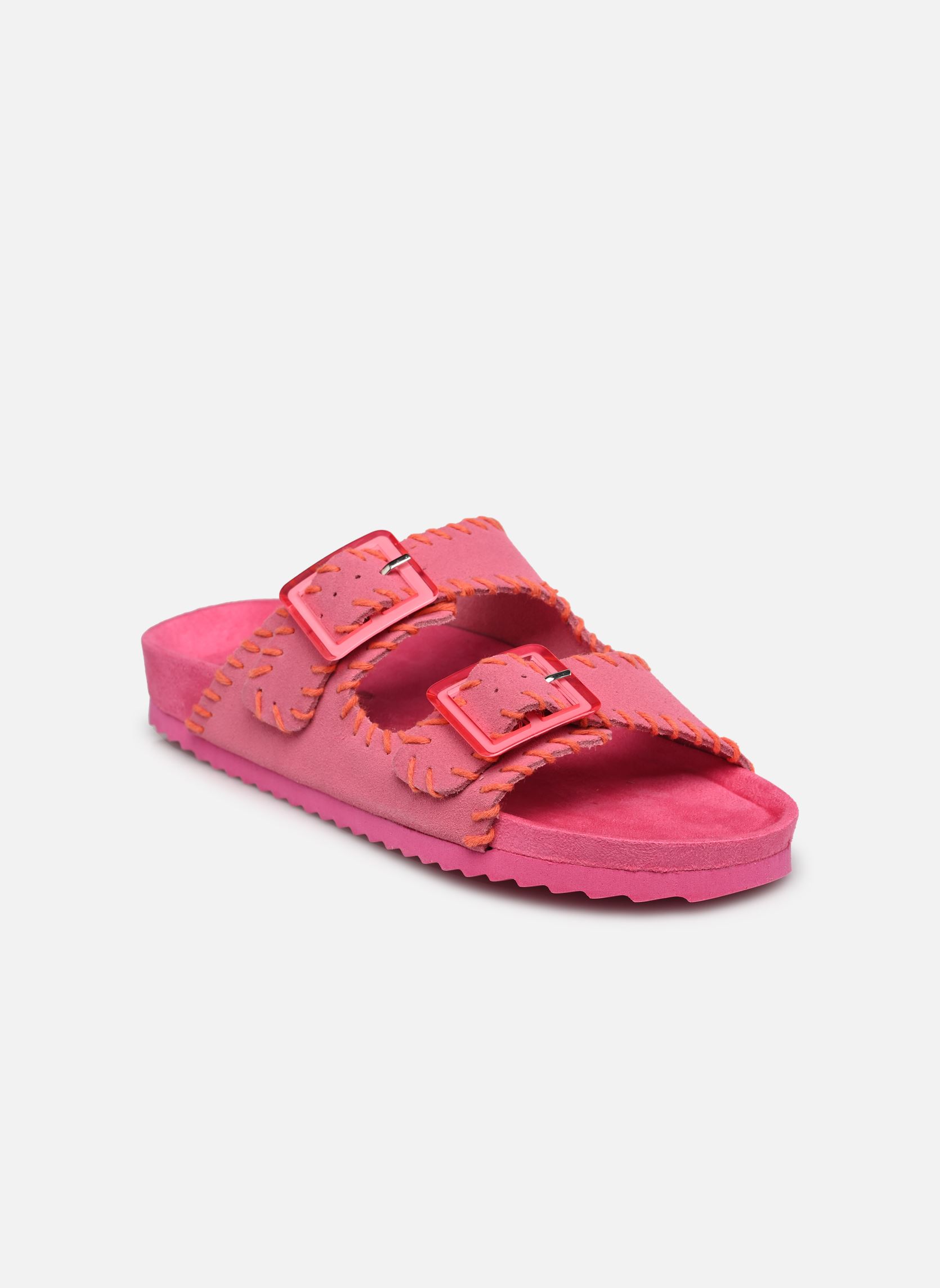 Pantoletten und Clogs Cow suede bio with stitching damen rosa Colors of California Pantoletten und Clogs Cow suede bio with stitching damen rosa BUB