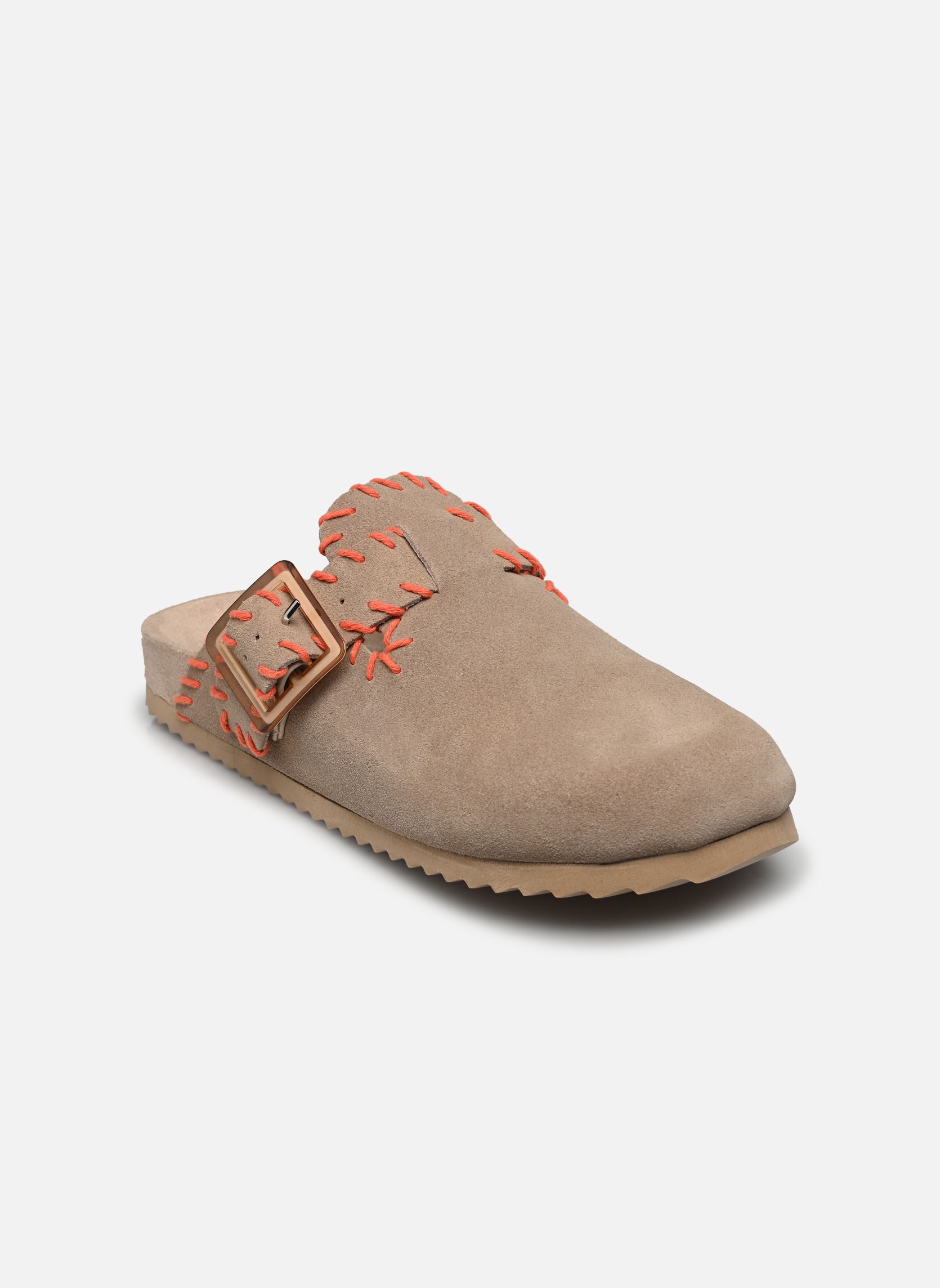 Muilen en klompen Leather sabot with stitchings dames beige Colors of California Muilen en klompen Leather sabot with stitchings dames beige MUD