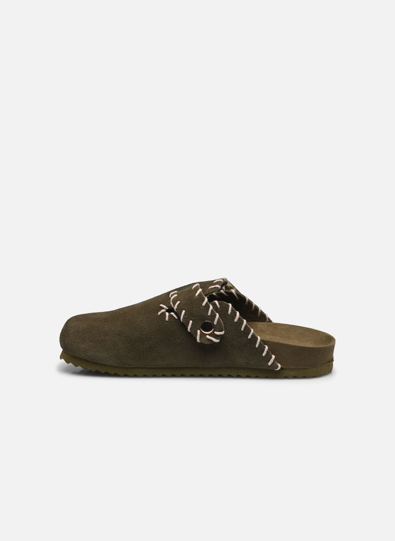 Muilen en klompen Leather sabot with stitchings dames groen Colors of California Muilen en klompen Leather sabot with stitchings dames groen NMIL