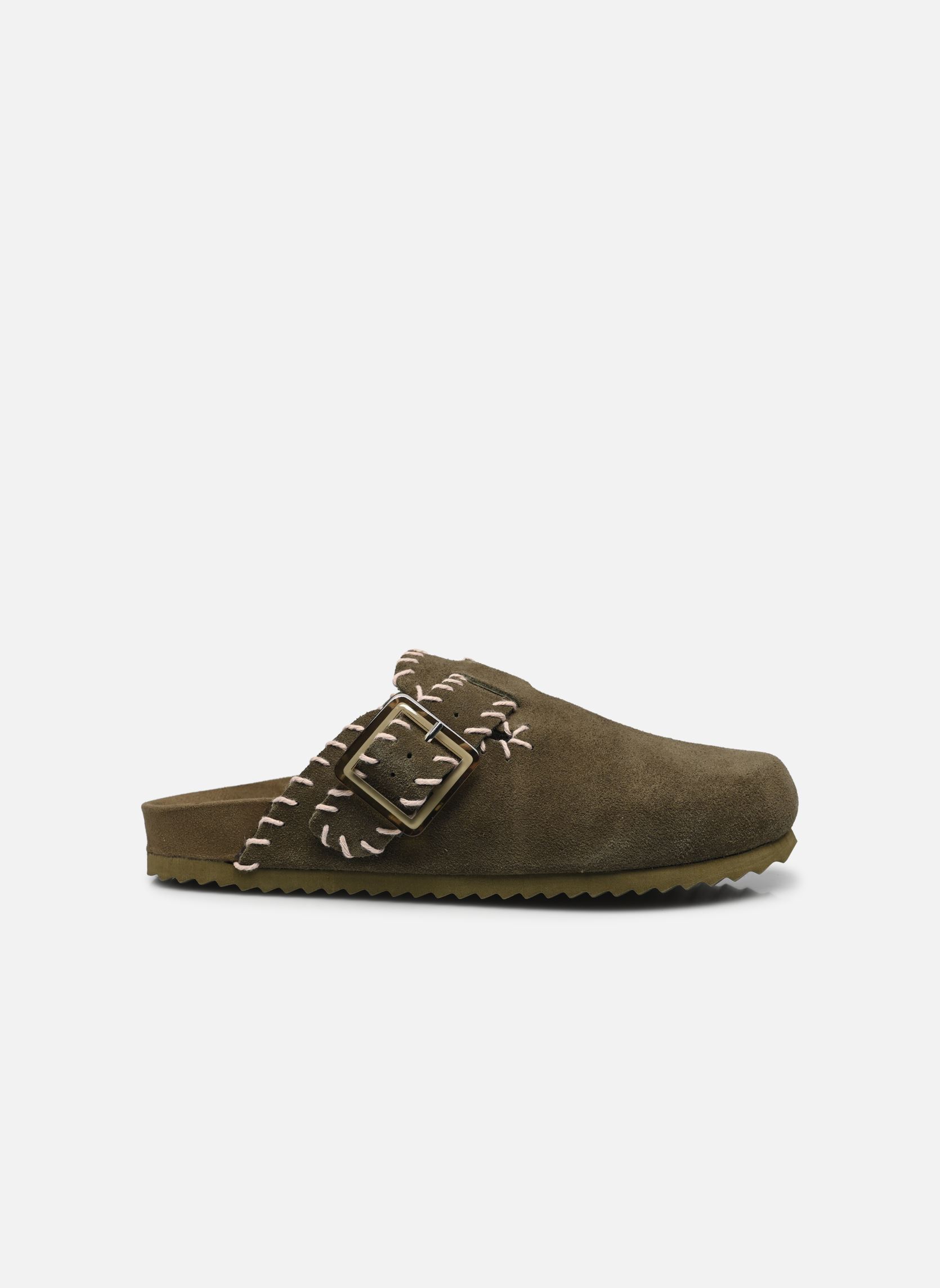 Muilen en klompen Leather sabot with stitchings dames groen Colors of California Muilen en klompen Leather sabot with stitchings dames groen NMIL