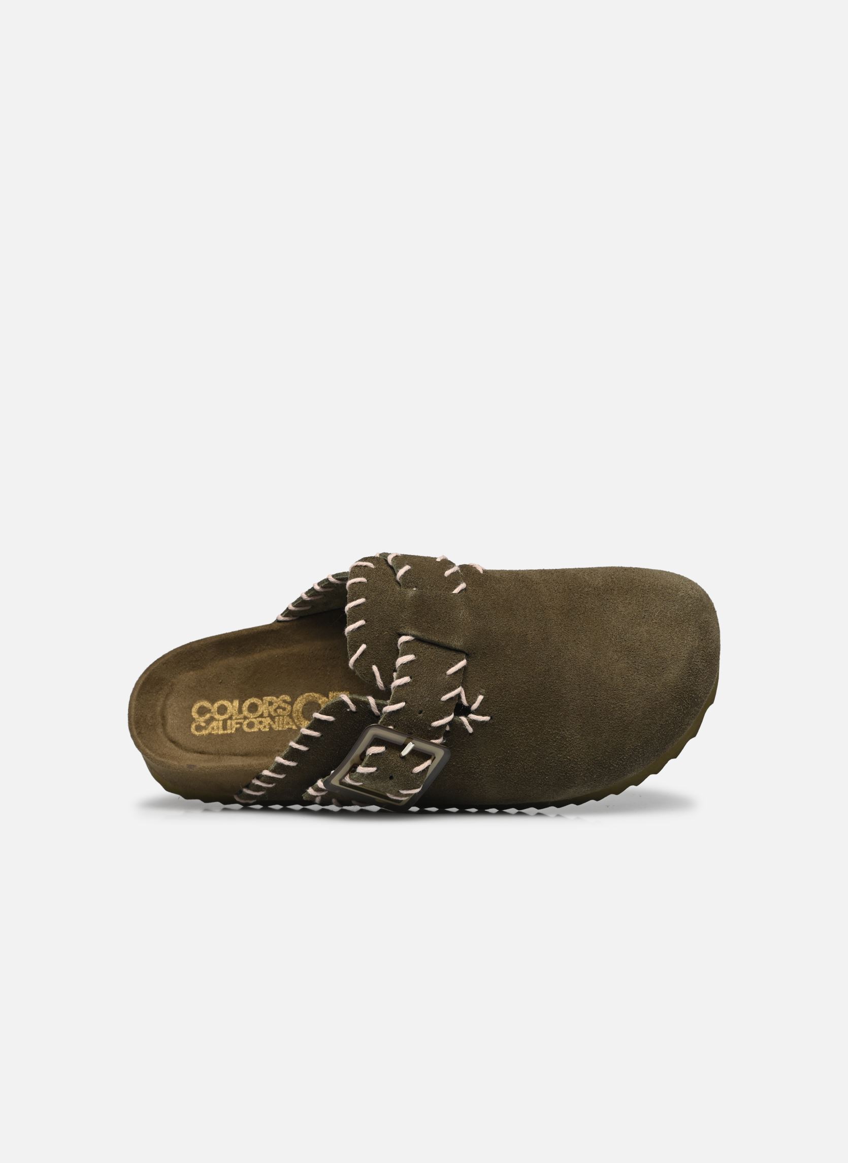 Muilen en klompen Leather sabot with stitchings dames groen Colors of California Muilen en klompen Leather sabot with stitchings dames groen NMIL