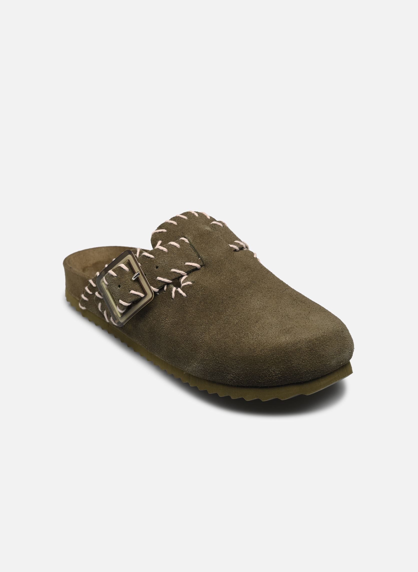 Muilen en klompen Leather sabot with stitchings dames groen Colors of California Muilen en klompen Leather sabot with stitchings dames groen NMIL