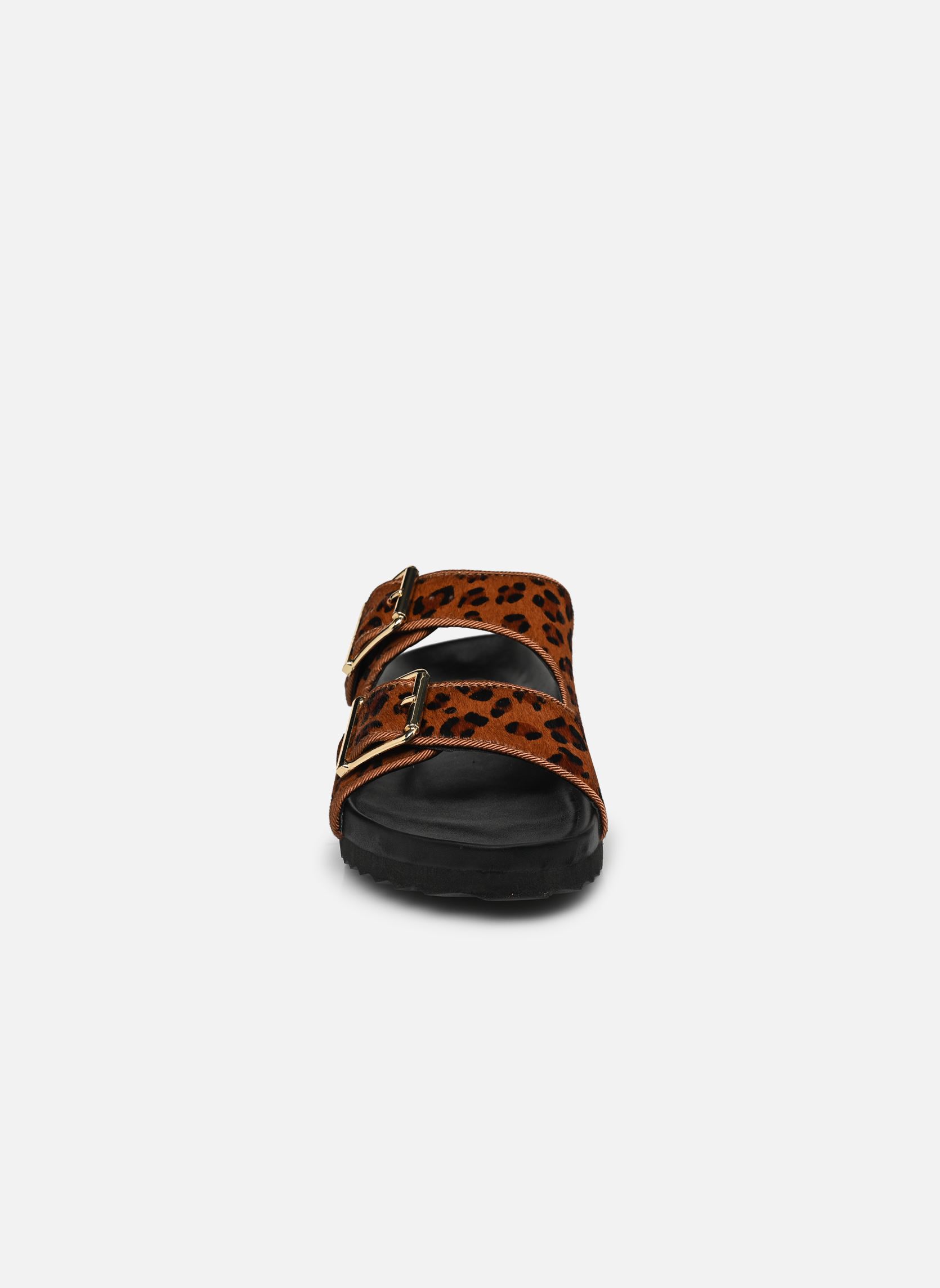 Mules et sabots Two buckles sandal pony hair femme marron Colors of California Mules et sabots Two buckles sandal pony hair femme marron LEO