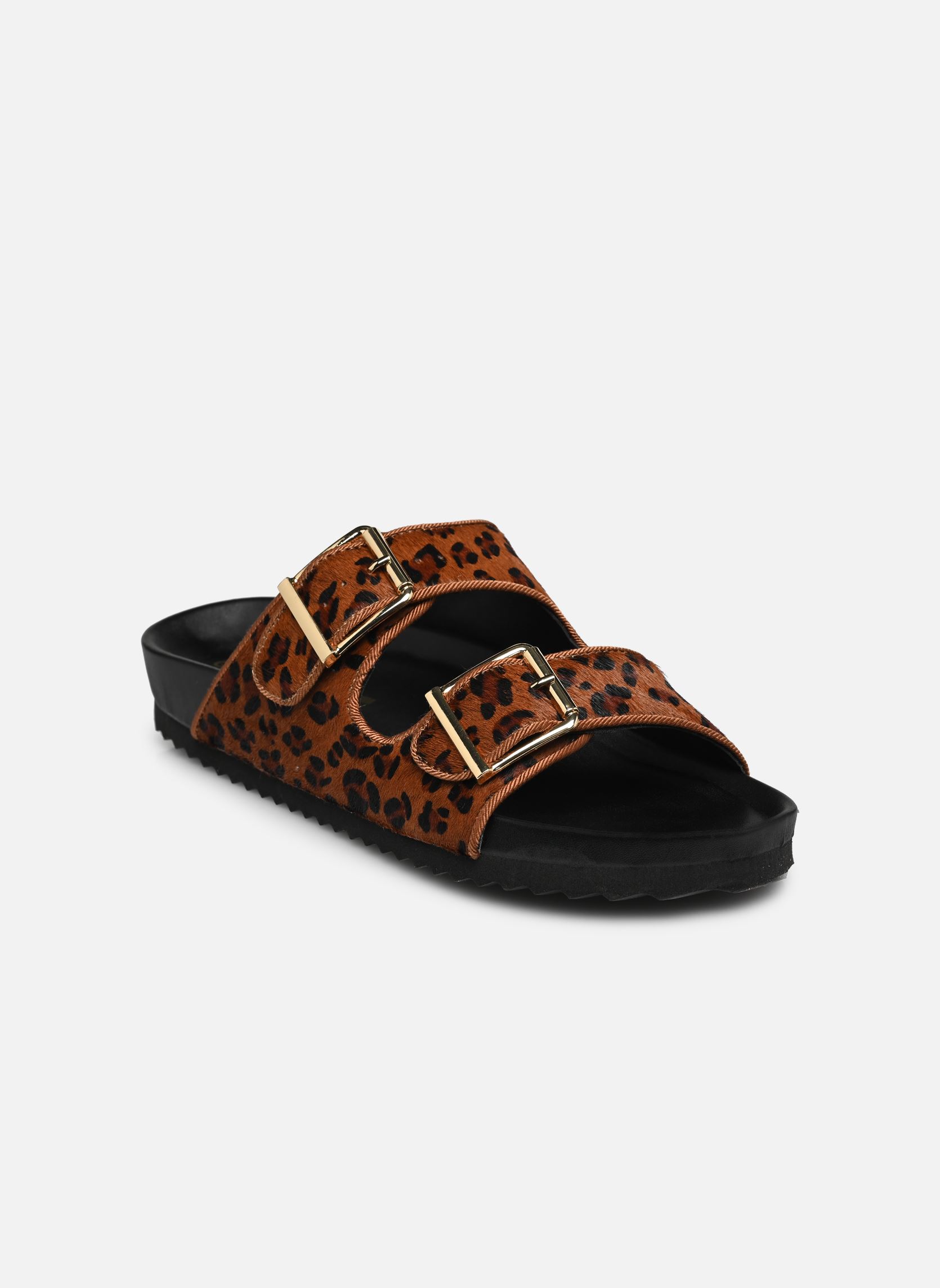 Mules et sabots Two buckles sandal pony hair femme marron Colors of California Mules et sabots Two buckles sandal pony hair femme marron LEO