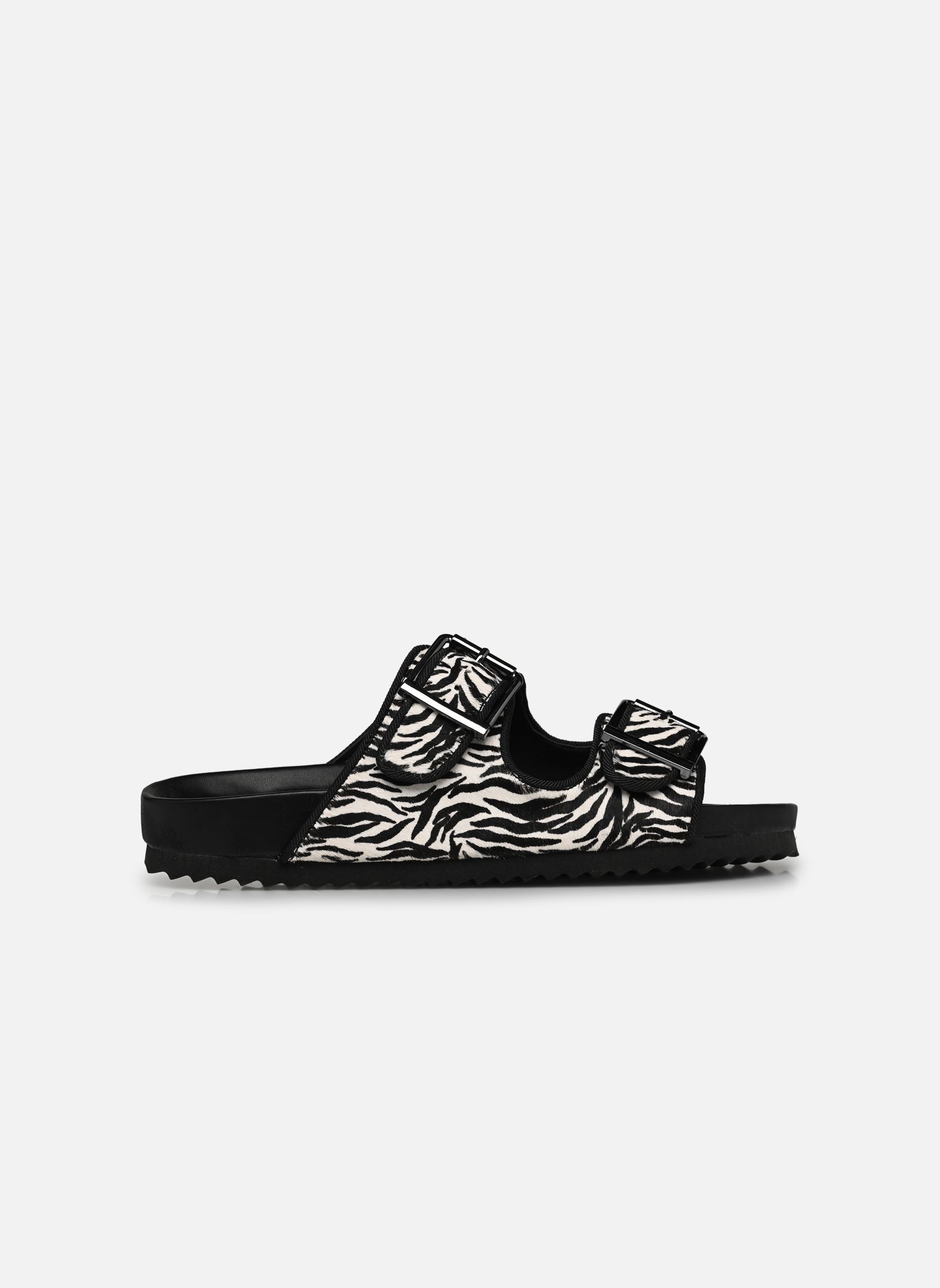 Pantoletten und Clogs Two buckles sandal pony hair damen weiß Colors of California Pantoletten und Clogs Two buckles sandal pony hair damen weiß ZEB