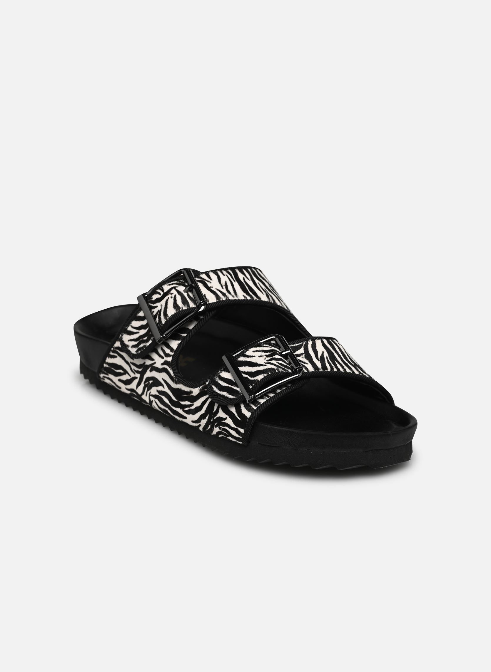 Pantoletten und Clogs Two buckles sandal pony hair damen weiß Colors of California Pantoletten und Clogs Two buckles sandal pony hair damen weiß ZEB