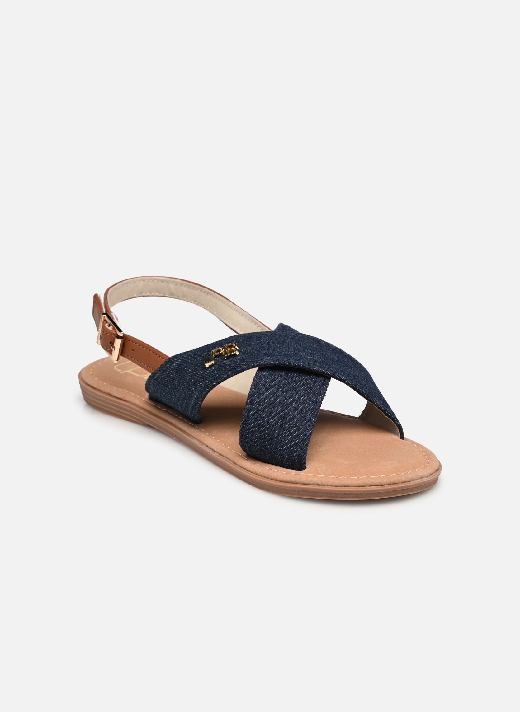 Sandales plates à brides cuir daim bleu - JULES & JENN - femme
