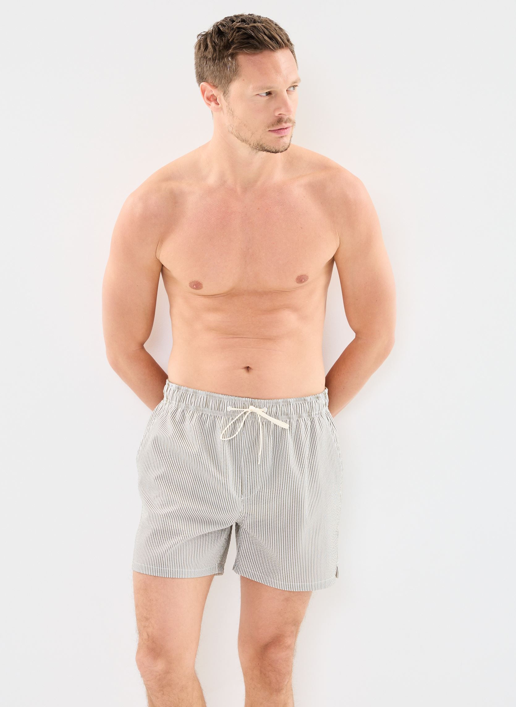 Zwemshorts Slhcooper Seersucker Swimshorts heren groen Selected Homme Zwemshorts Slhcooper Seersucker Swimshorts heren groen BURNT OLIVE