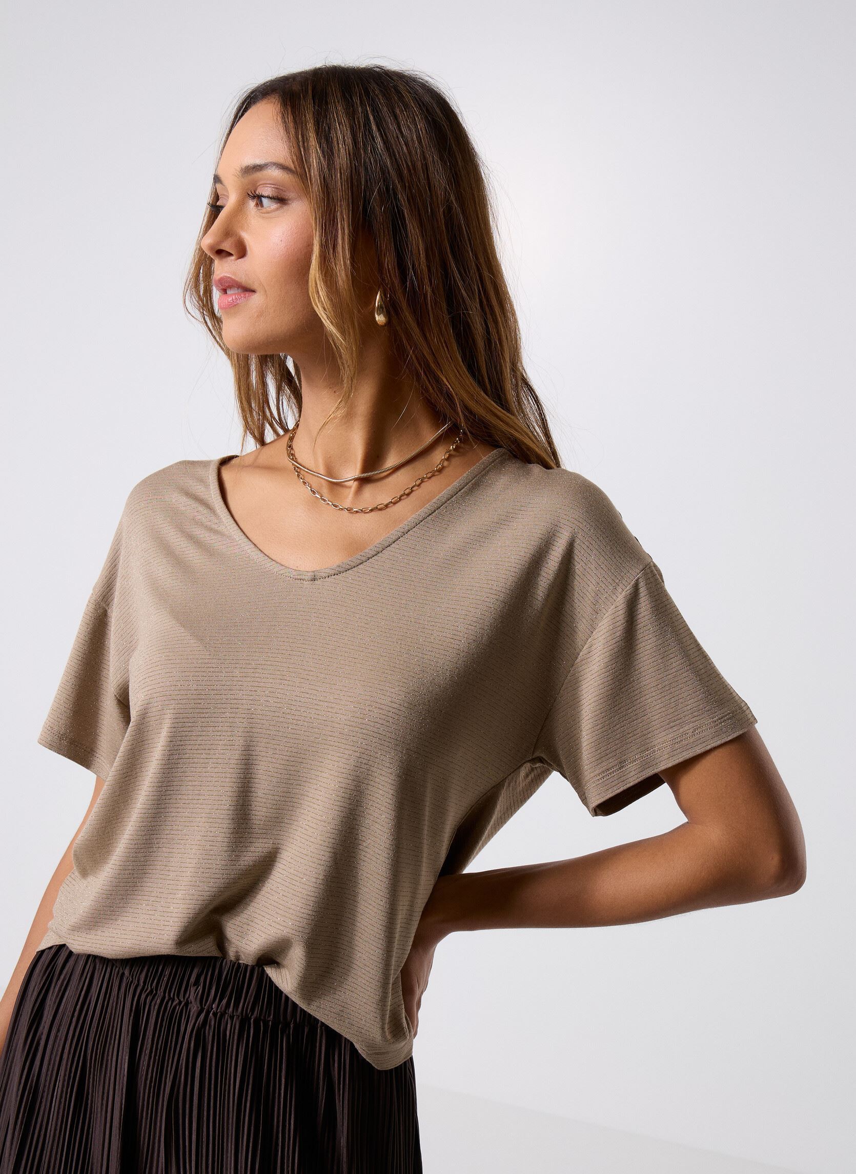 Tee-shirts manches courtes Pcbillo Oversized Tee Lurex Stripes Noos femme beige Pieces Tee-shirts manches courtes Pcbillo Oversized Tee Lurex Stripes Noos femme beige GREIGE