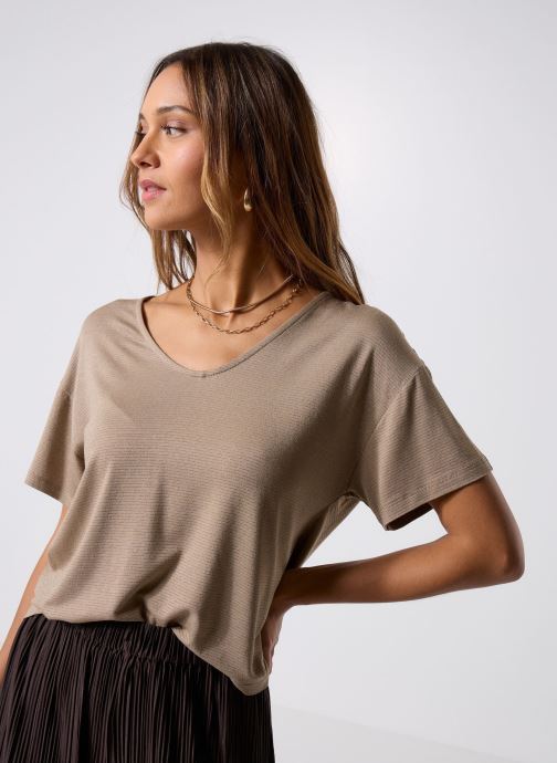 Pieces Kurzarm-T-Shirts Pcbillo Oversized Tee Lurex Stripes Noos damen beige