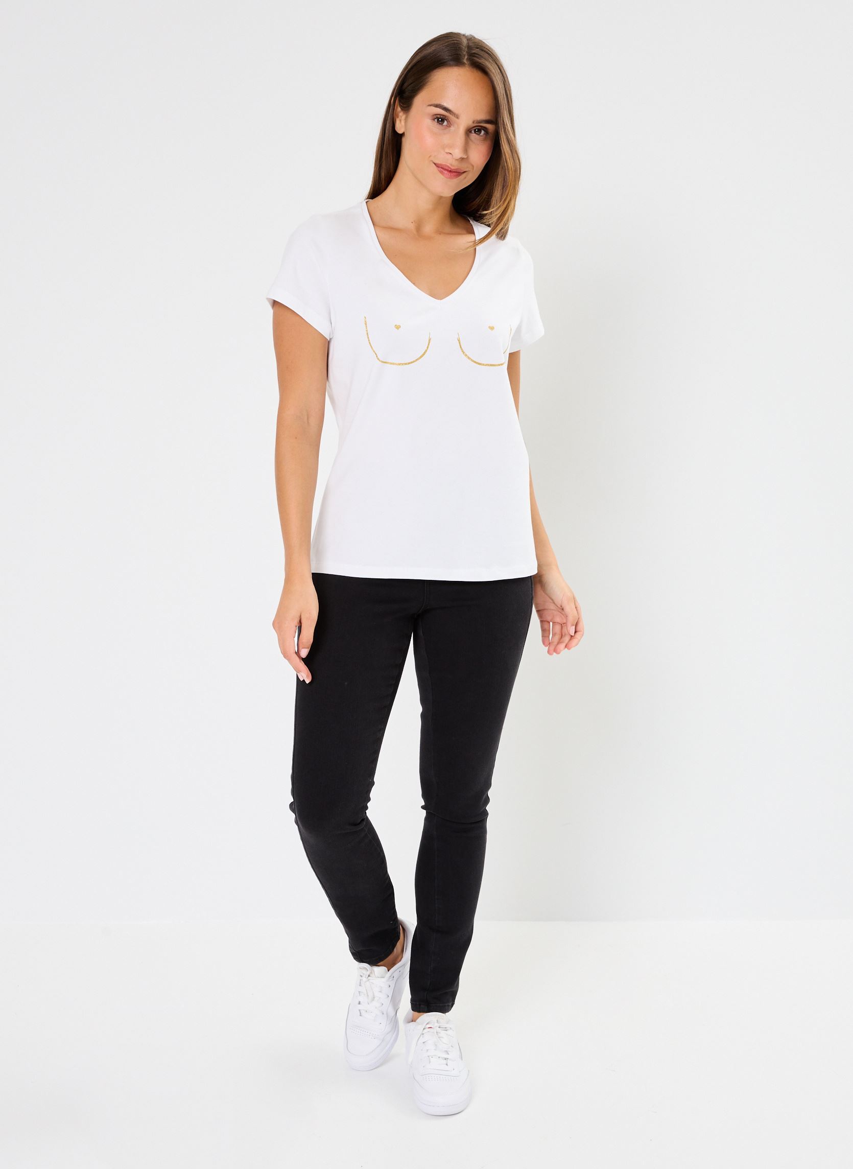T-shirt a maniche corte Pcmerima Ss T-Shirt Fc Bc donna bianco Pieces T-shirt a maniche corte Pcmerima Ss T-Shirt Fc Bc donna bianco Bright White Gold