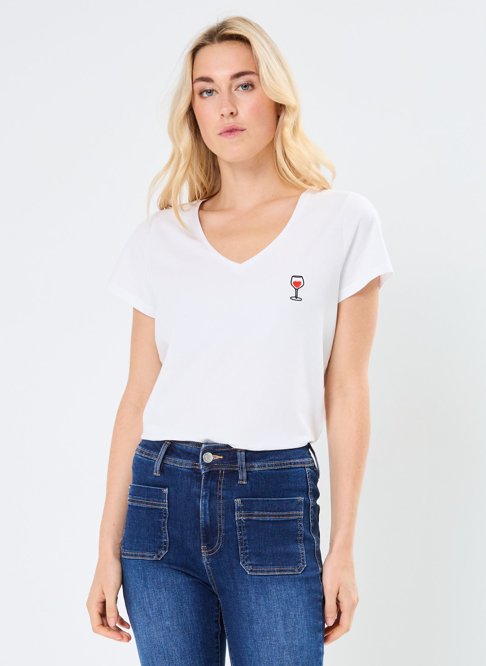 Tee-shirts manches courtes Pcmerima Ss T-Shirt Fc Bc femme blanc Pieces Tee-shirts manches courtes Pcmerima Ss T-Shirt Fc Bc femme blanc Bright White Wine