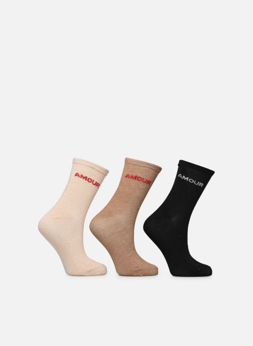 Pieces Chaussettes Pcnolia Lurex Socks 3-Pack Kac Fc femme beige
