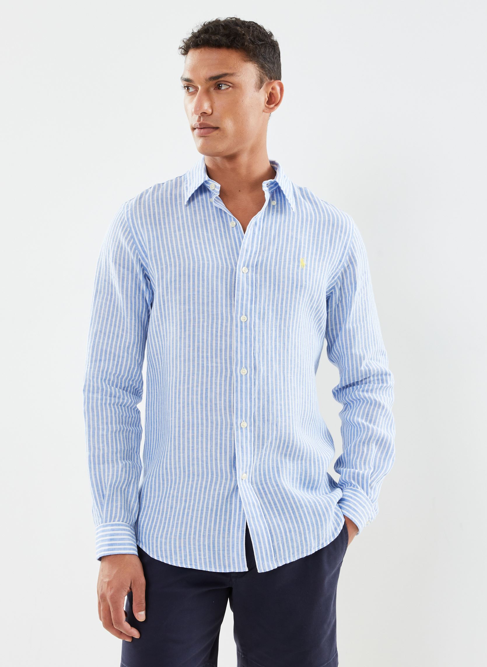 Chemises Chemise Rayée Ajustée En Lin homme multicolore Polo Ralph Lauren Chemises Chemise Rayée Ajustée En Lin homme multicolore 5137A BLUEWHITE
