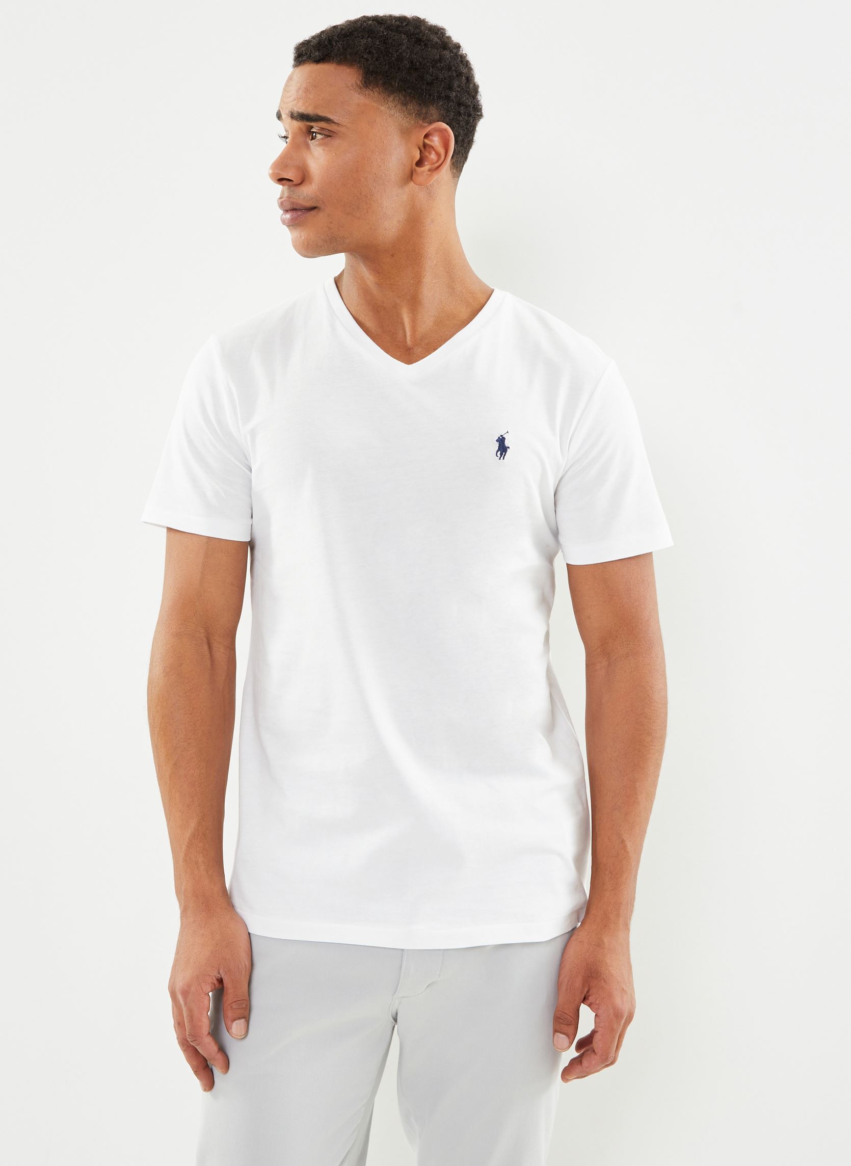 Vêtements Polo Ralph Lauren T Shirt Col V Ajusté En Jersey 710671453 pour Homme