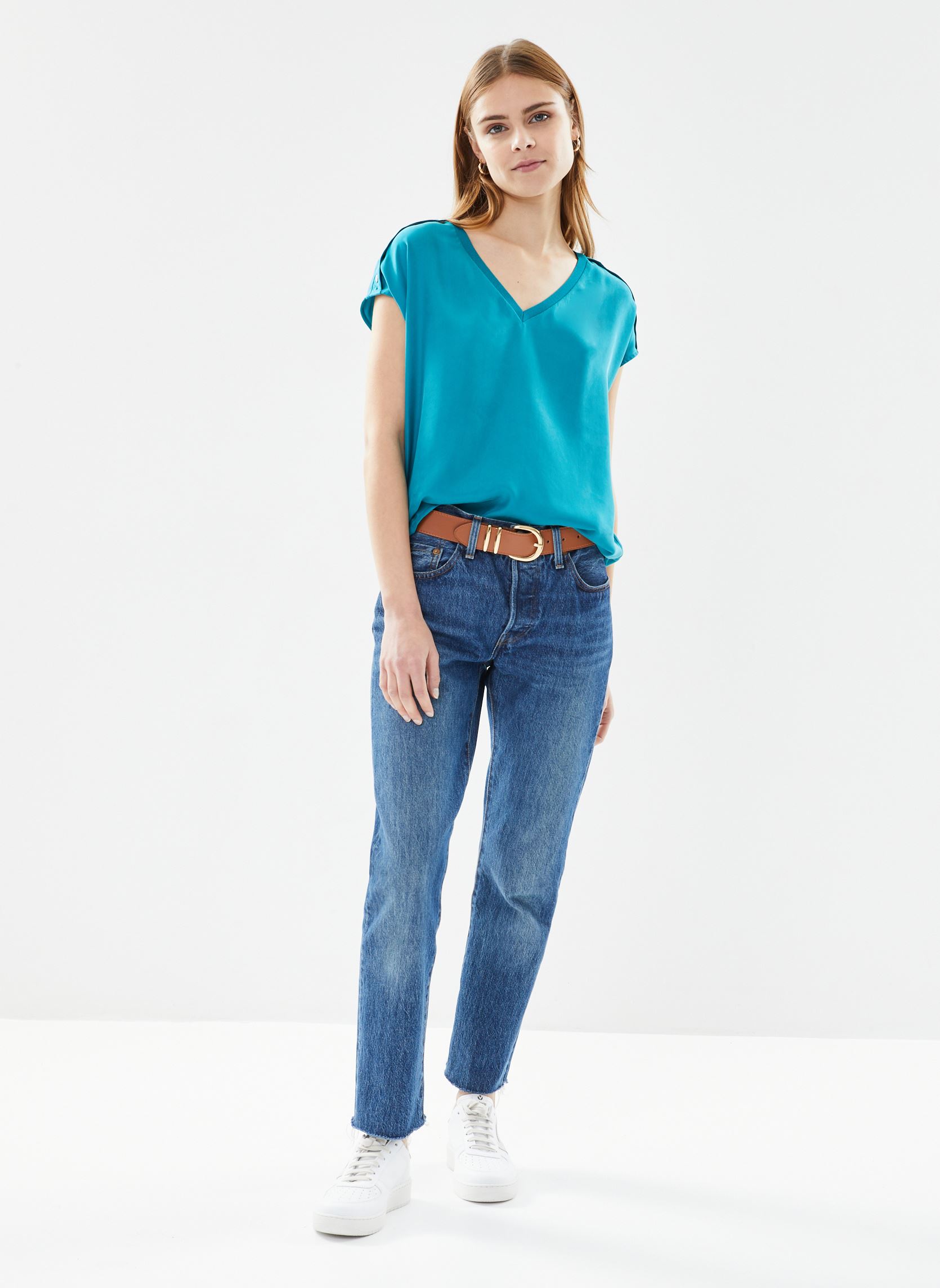 Tee-shirts manches courtes Top SM V BY11365 femme bleu IKKS Women Tee-shirts manches courtes Top SM V BY11365 femme bleu 53-MENTHE