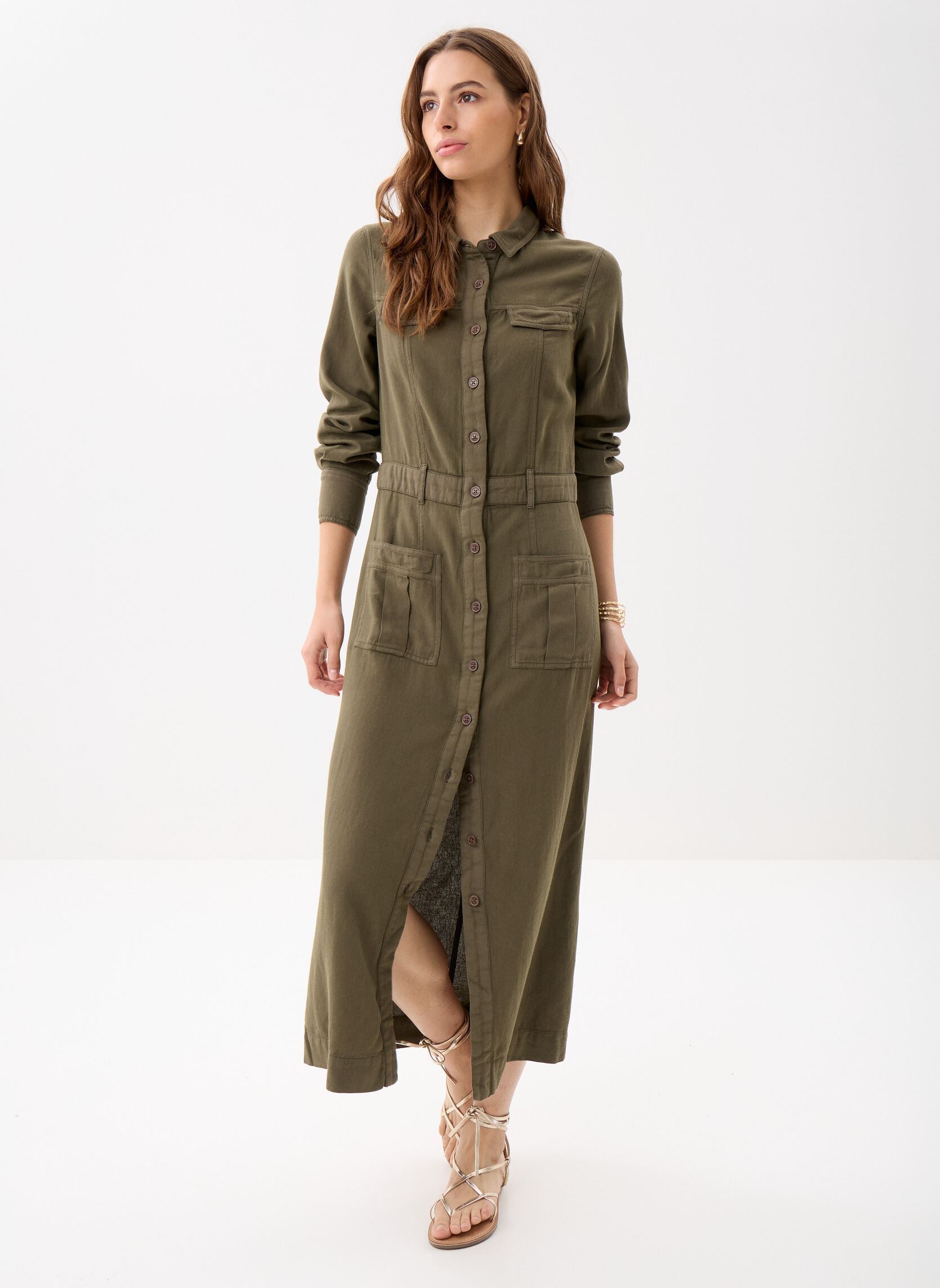 Robes longues Rob ML Lg BY30315 femme vert IKKS Women Robes longues Rob ML Lg BY30315 femme vert 56-KAKI