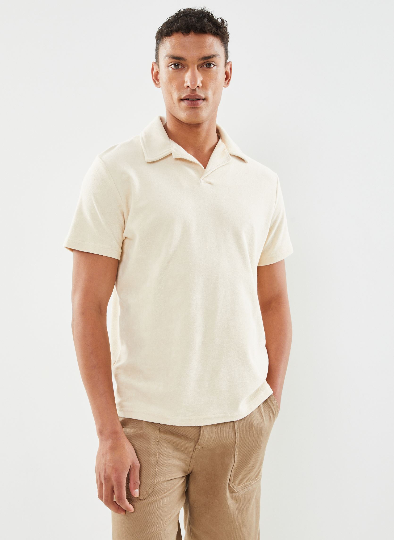 Polos Slhtalon Towel SS Polo homme beige Selected Homme Polos Slhtalon Towel SS Polo homme beige FOG