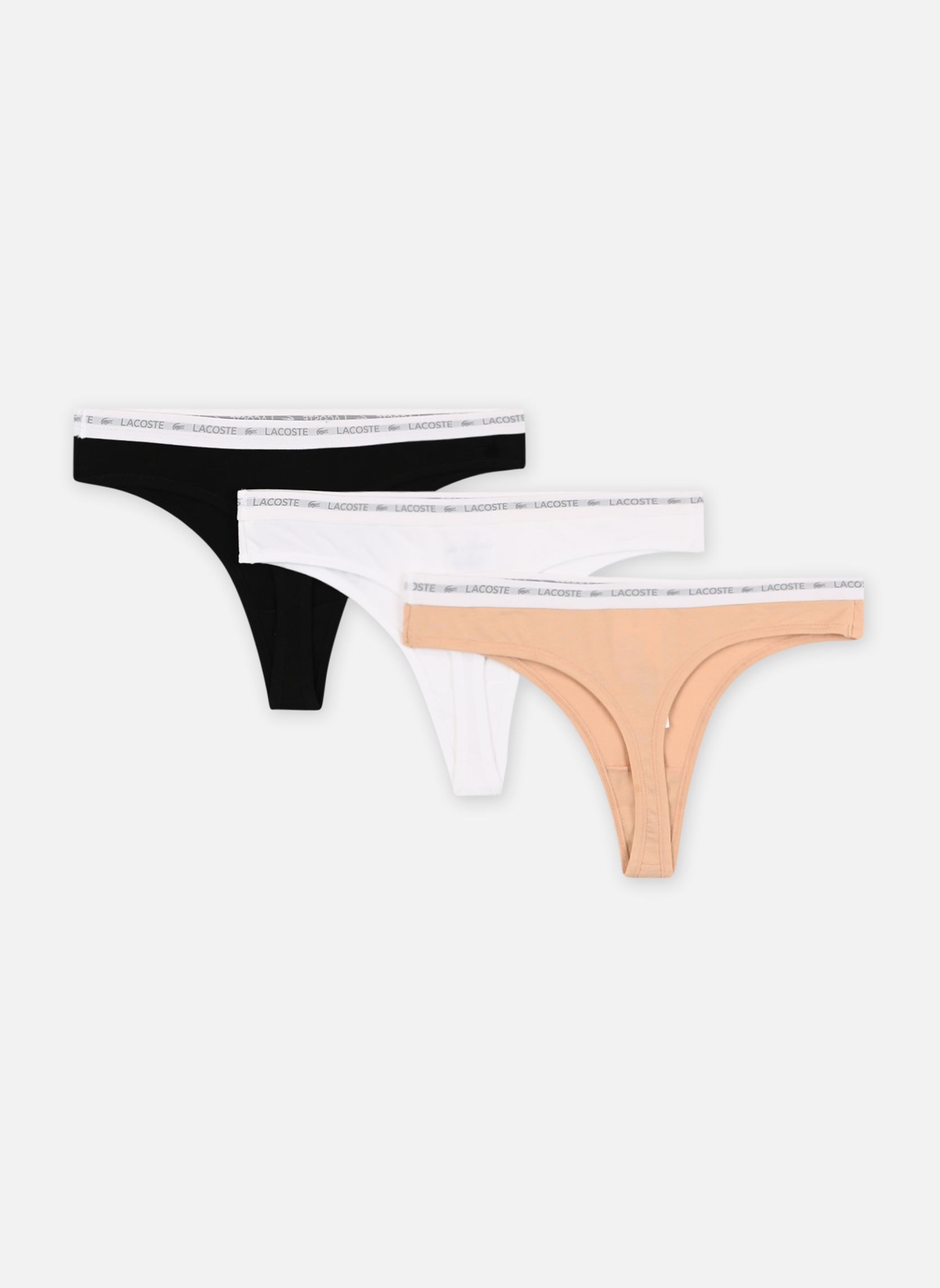 Shortys Lot de 3 strings 8F1341 femme multicolore Lacoste Shortys Lot de 3 strings 8F1341 femme multicolore BISCUIT/BLANC-SOIR