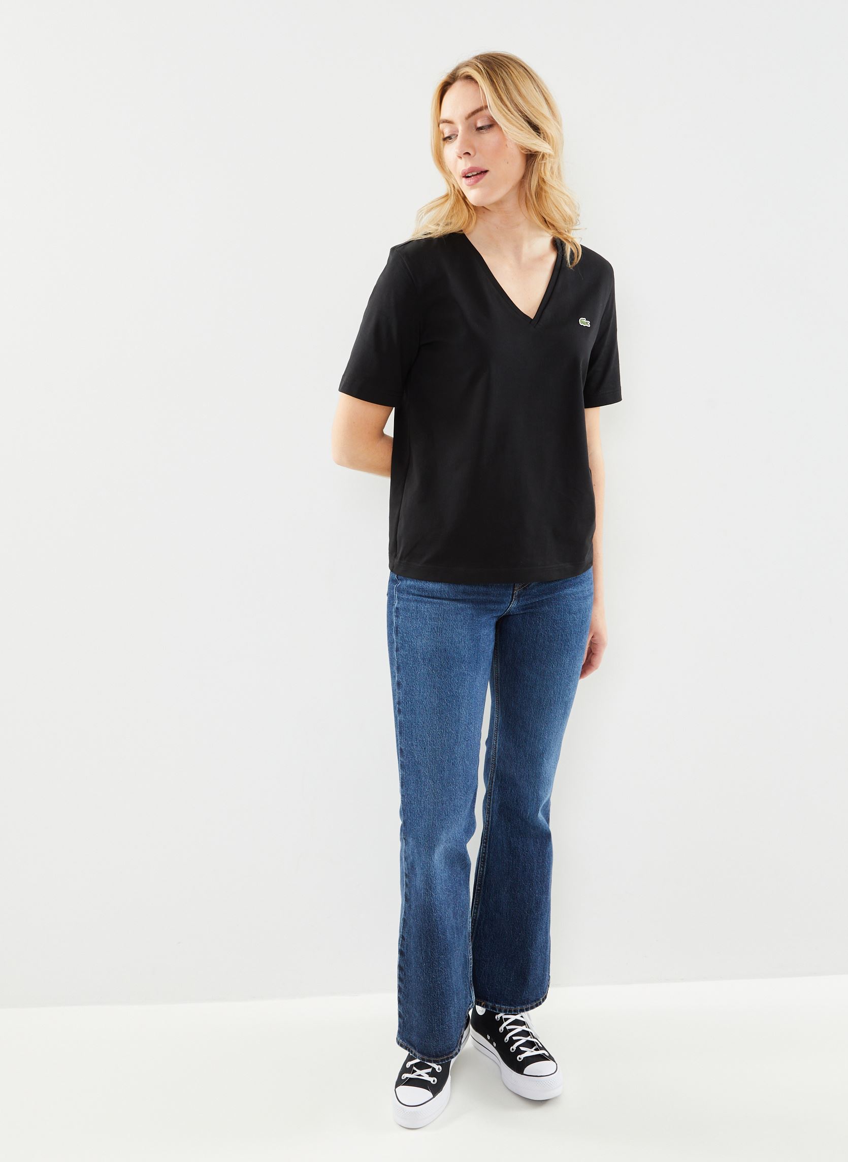 Kurzarm-T-Shirts Tee Shirt col V TF7300 damen schwarz Lacoste Kurzarm-T-Shirts Tee Shirt col V TF7300 damen schwarz NOIR