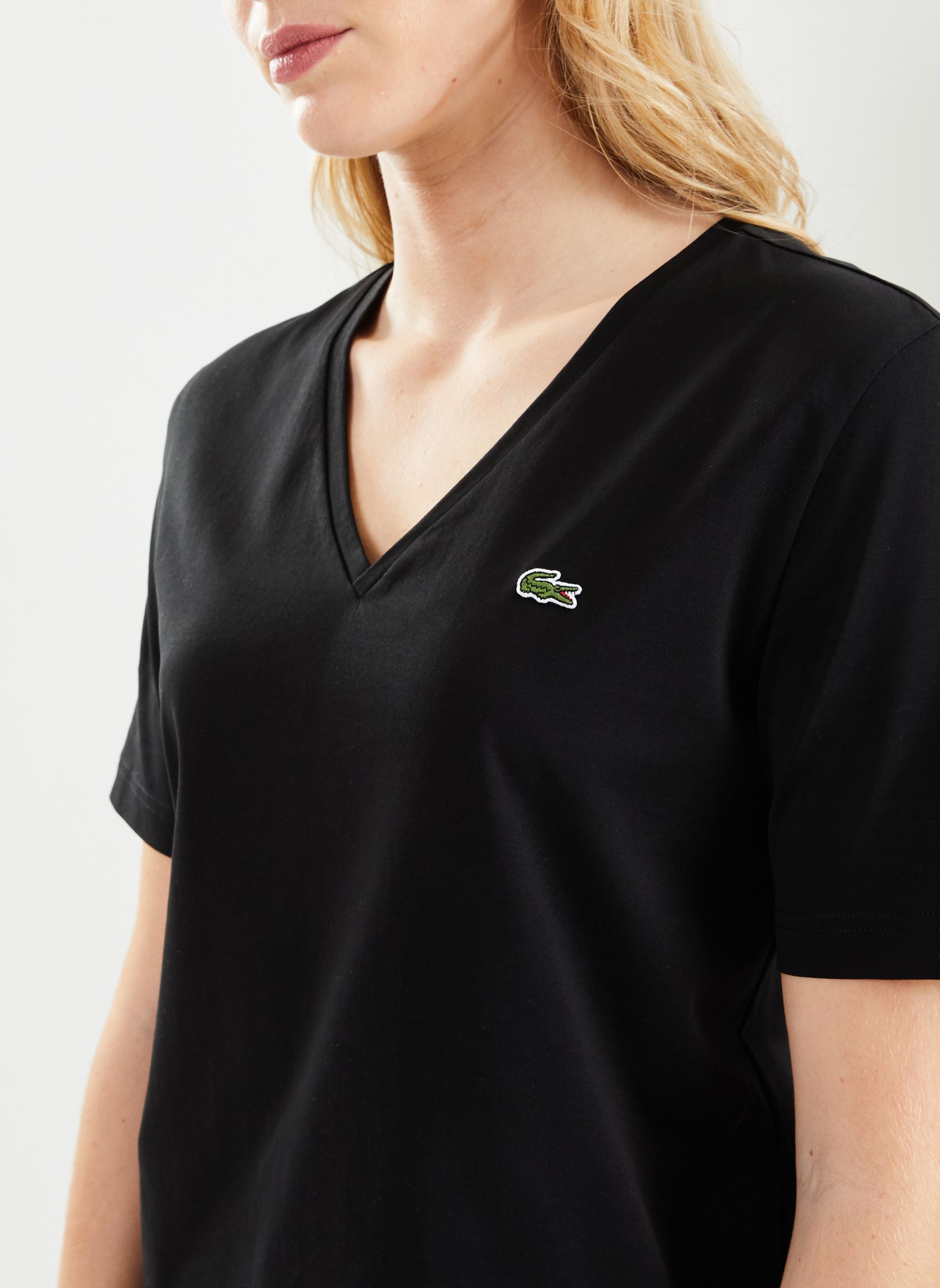 Kurzarm-T-Shirts Tee Shirt col V TF7300 damen schwarz Lacoste Kurzarm-T-Shirts Tee Shirt col V TF7300 damen schwarz NOIR