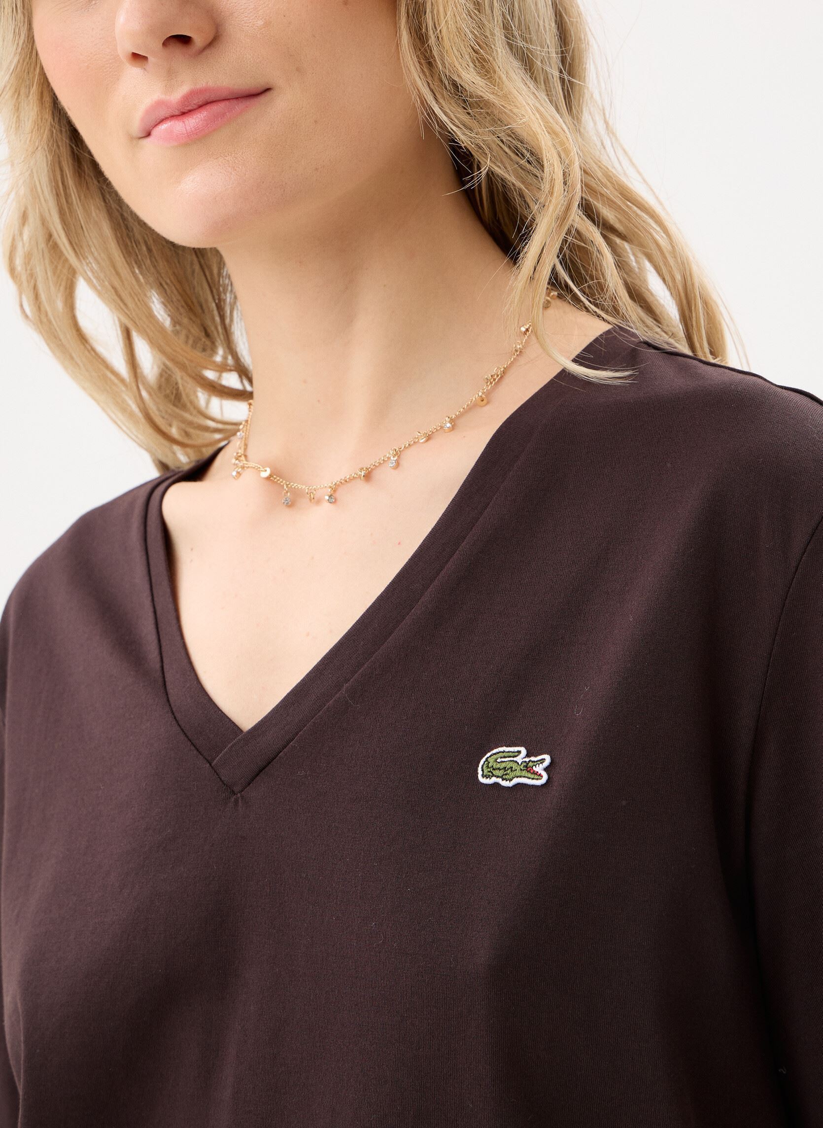 Tee-shirts manches courtes Tee Shirt col V TF7300 femme marron Lacoste Tee-shirts manches courtes Tee Shirt col V TF7300 femme marron BUFFLE