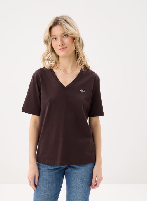 Lacoste Tee-shirts manches courtes Tee Shirt col V TF7300 femme marron