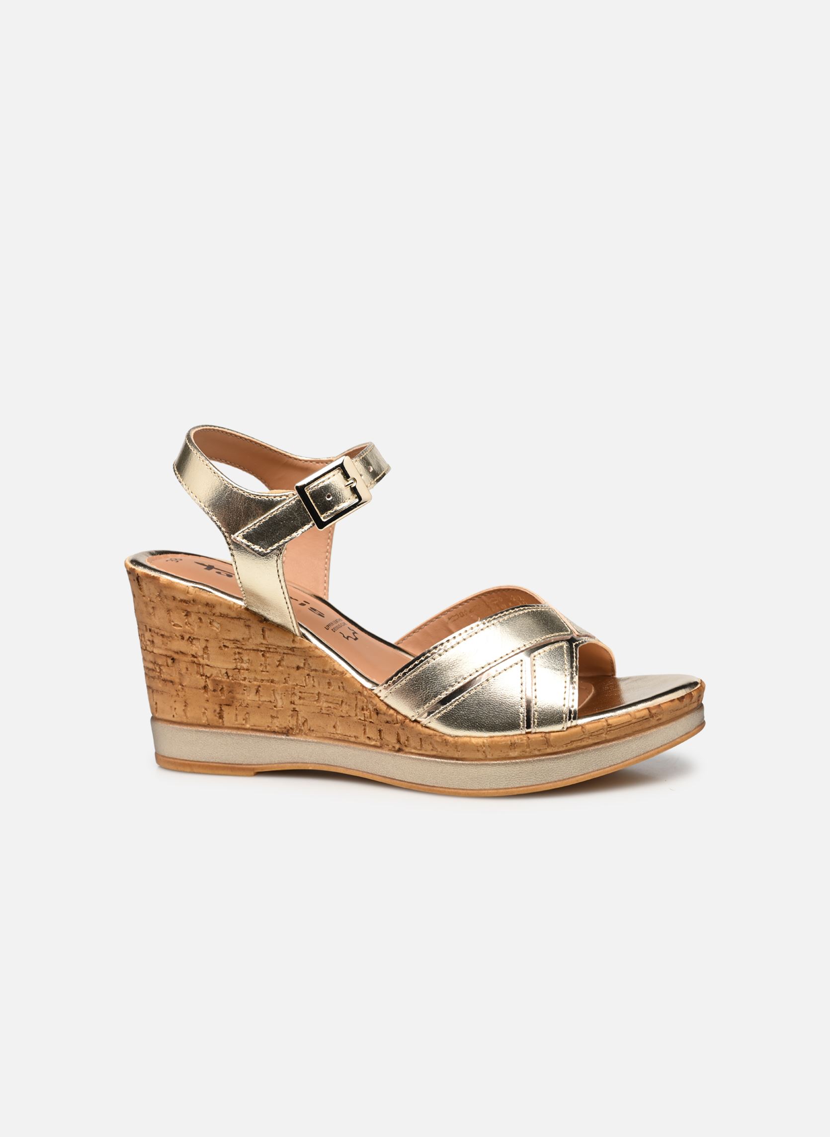 Sandalen met sleehak en plateau 28027-42 dames zilver Tamaris Sandalen met sleehak en plateau 28027-42 dames zilver LIGHT GOLD MET