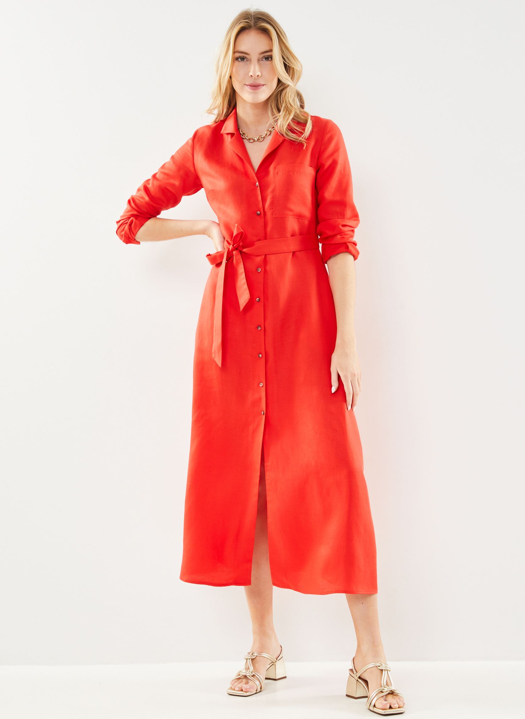 Lange Kleider Slflyra Ls Ankle Linen Shirt Dress B damen rot Selected Femme Lange Kleider Slflyra Ls Ankle Linen Shirt Dress B damen rot FLAME SCARLET