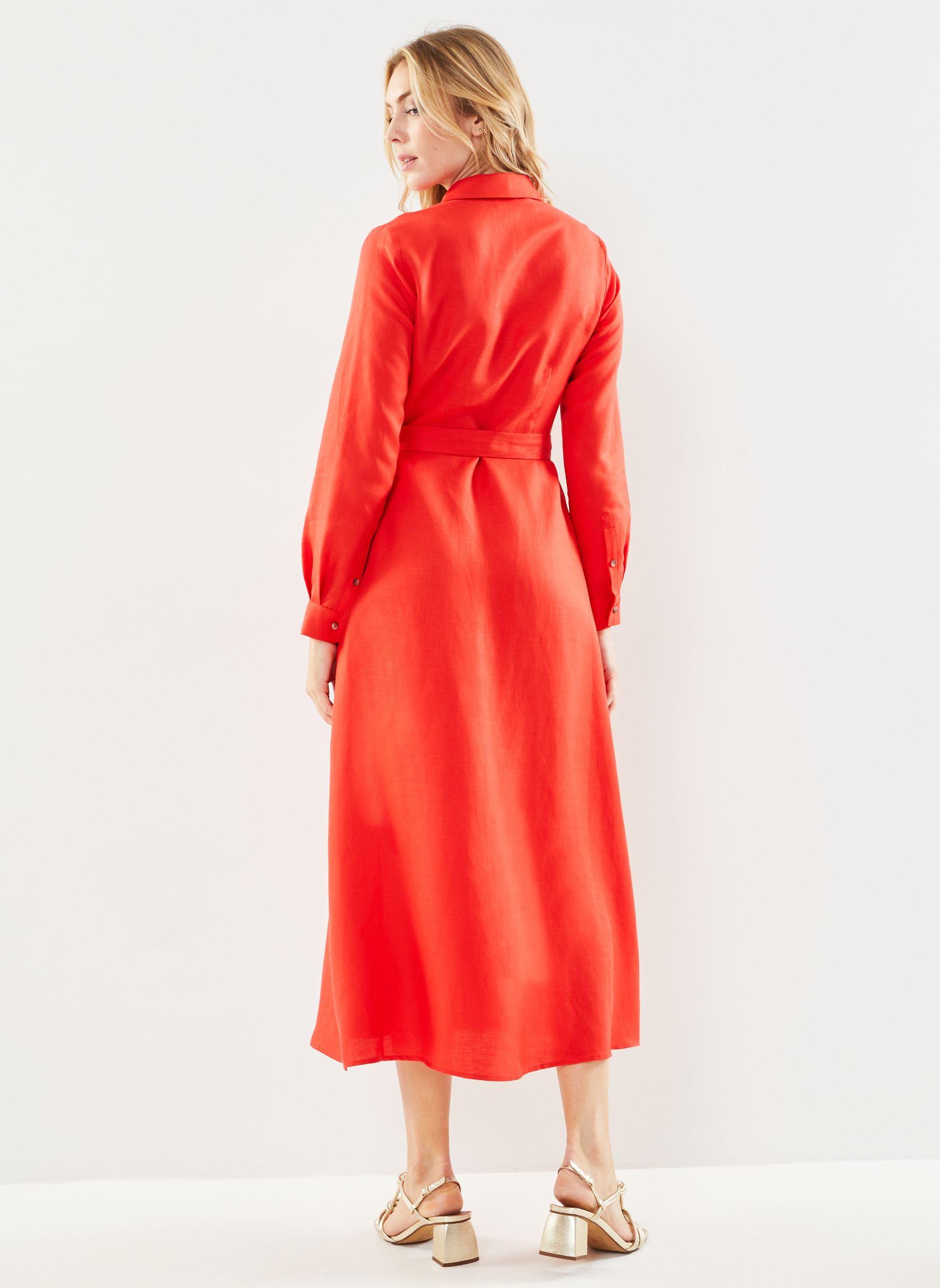 Lange Kleider Slflyra Ls Ankle Linen Shirt Dress B damen rot Selected Femme Lange Kleider Slflyra Ls Ankle Linen Shirt Dress B damen rot FLAME SCARLET