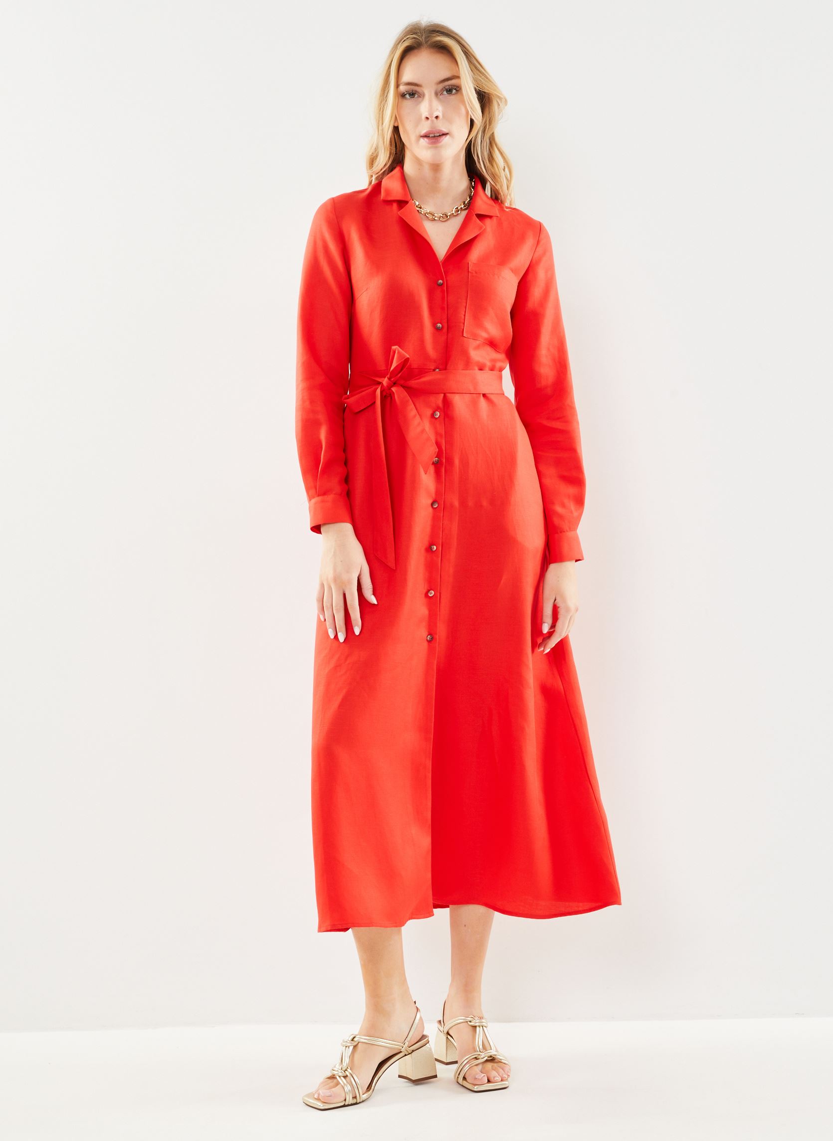 Lange Kleider Slflyra Ls Ankle Linen Shirt Dress B damen rot Selected Femme Lange Kleider Slflyra Ls Ankle Linen Shirt Dress B damen rot FLAME SCARLET