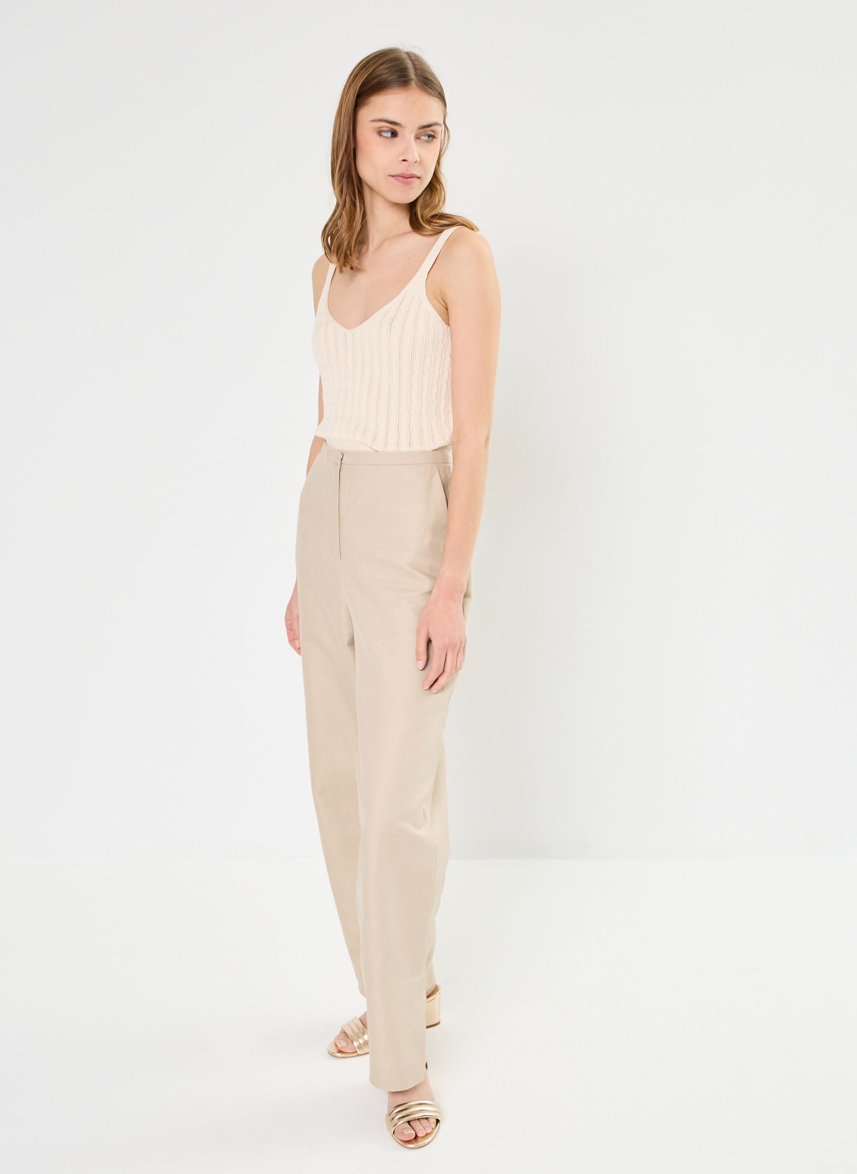 Pantaloni dritti Slfsine-Eliana Hw Straight Pant donna beige Selected Femme Pantaloni dritti Slfsine-Eliana Hw Straight Pant donna beige HUMUS