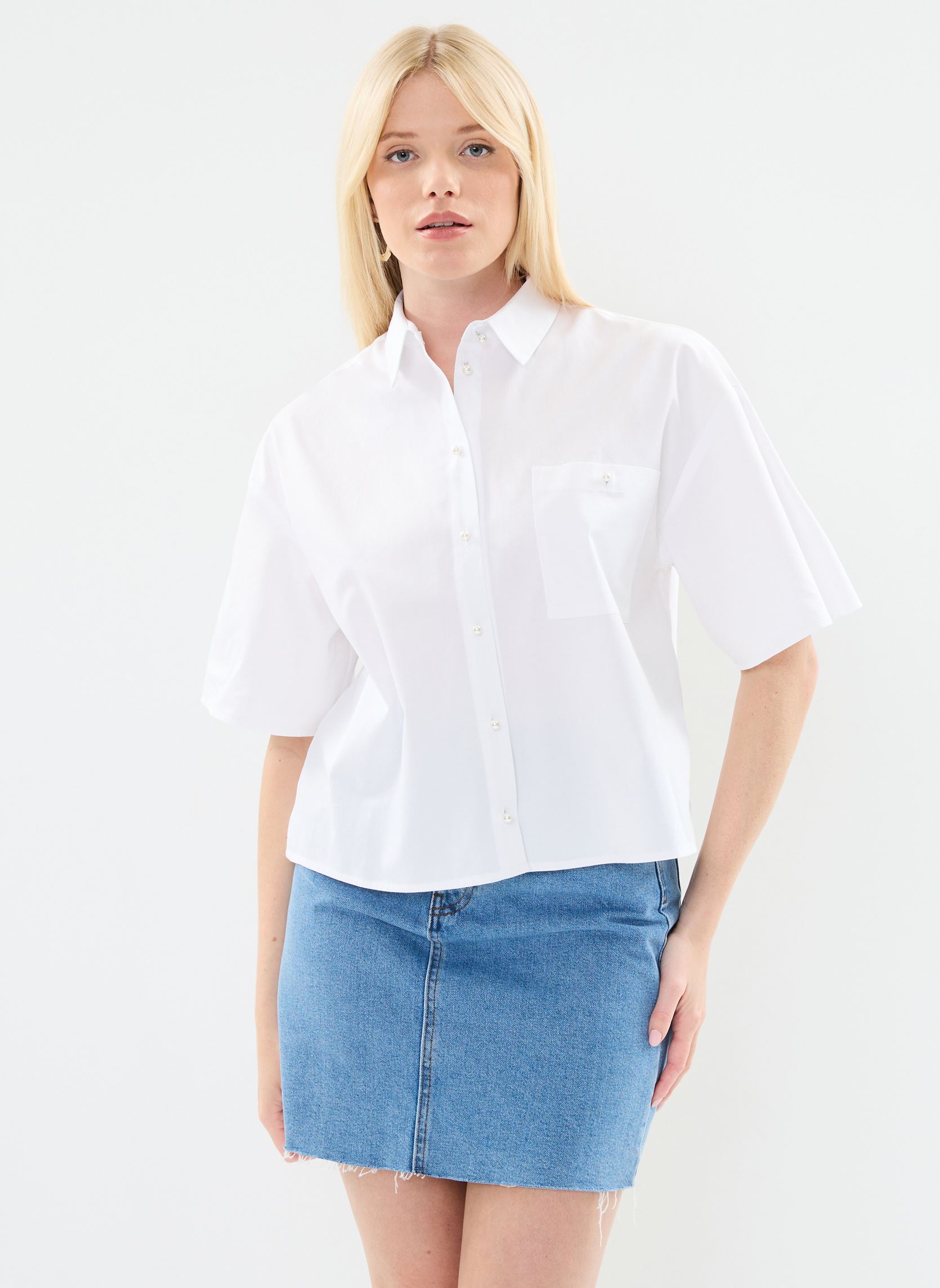 Kurzarm-Hemden Slfagnese 2/4 Cropped Pearl Shirt B damen weiß Selected Femme Kurzarm-Hemden Slfagnese 2/4 Cropped Pearl Shirt B damen weiß BRIGHT WHITE