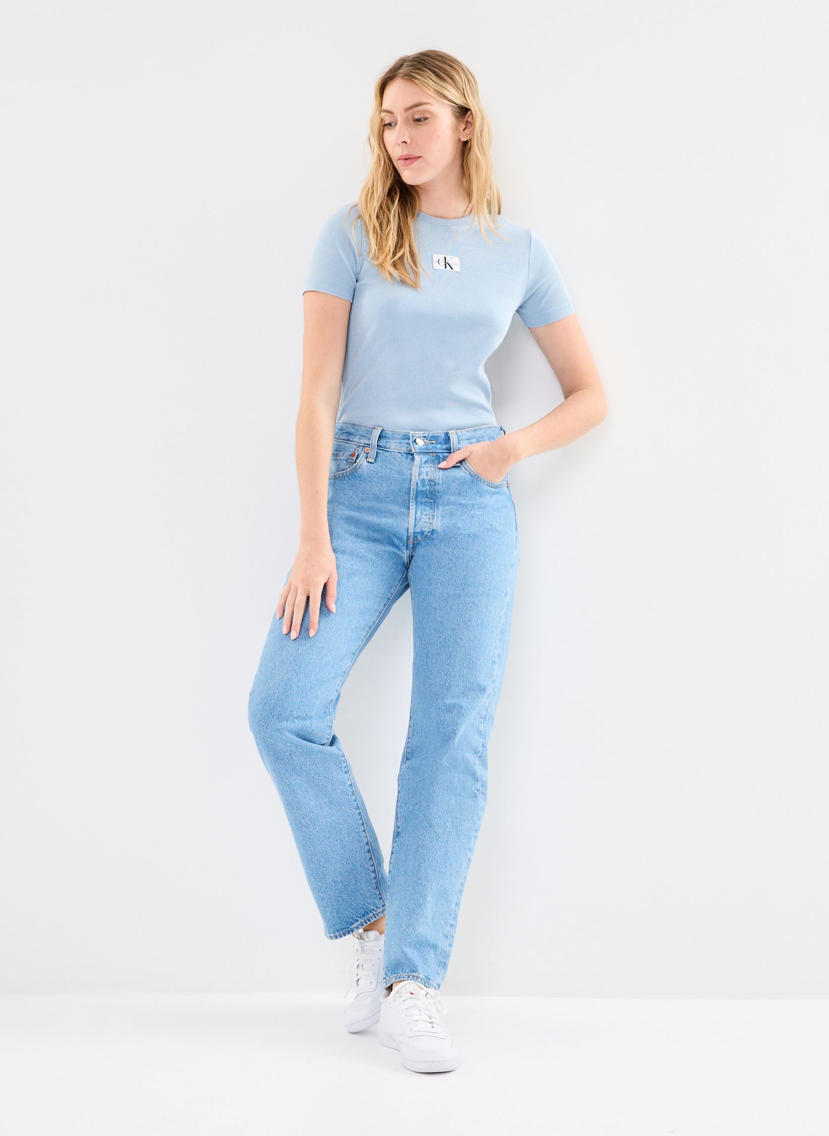Tee-shirts manches courtes Label Washed Rib Sli femme bleu Calvin Klein Jeans Tee-shirts manches courtes Label Washed Rib Sli femme bleu DUSK BLUE