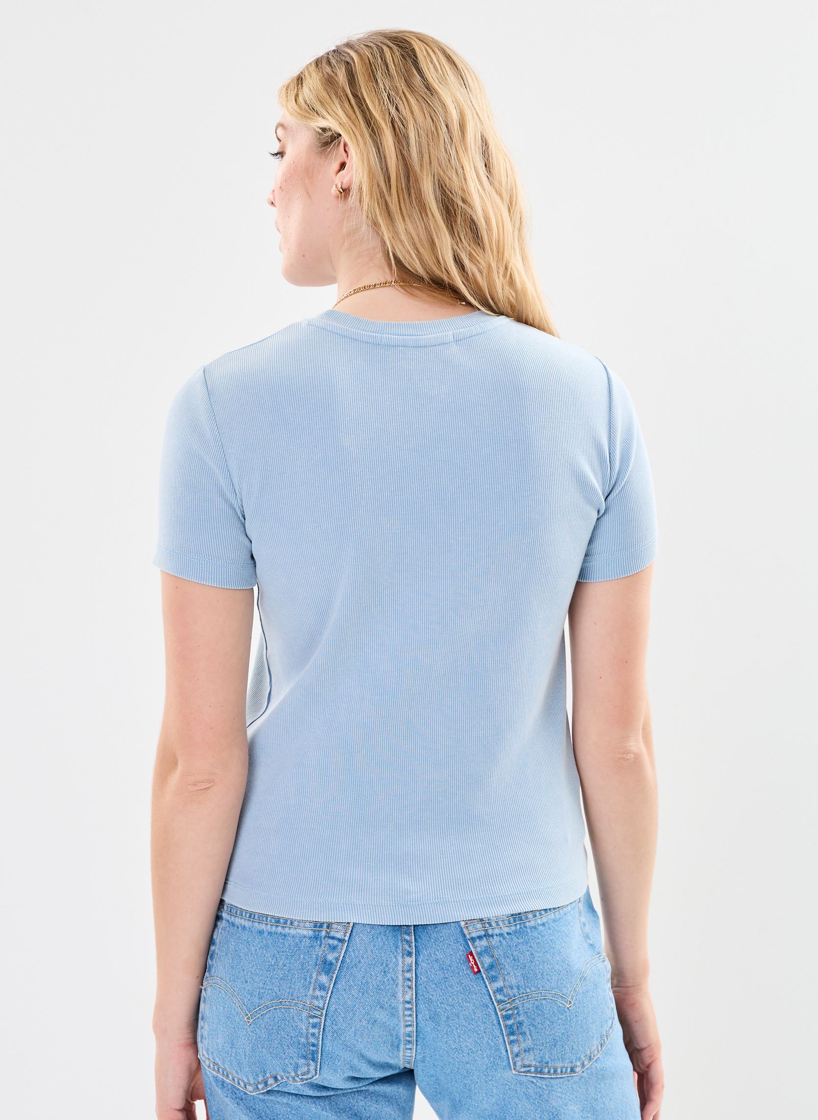 Tee-shirts manches courtes Label Washed Rib Sli femme bleu Calvin Klein Jeans Tee-shirts manches courtes Label Washed Rib Sli femme bleu DUSK BLUE