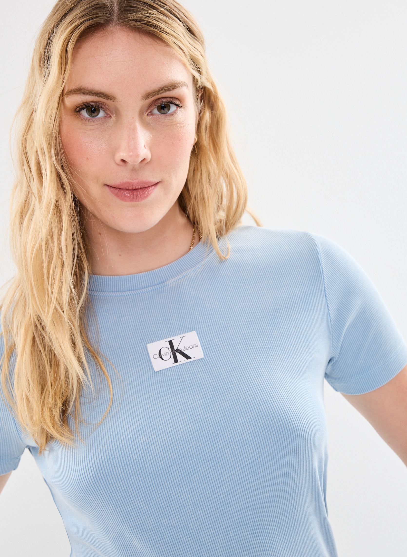 Tee-shirts manches courtes Label Washed Rib Sli femme bleu Calvin Klein Jeans Tee-shirts manches courtes Label Washed Rib Sli femme bleu DUSK BLUE
