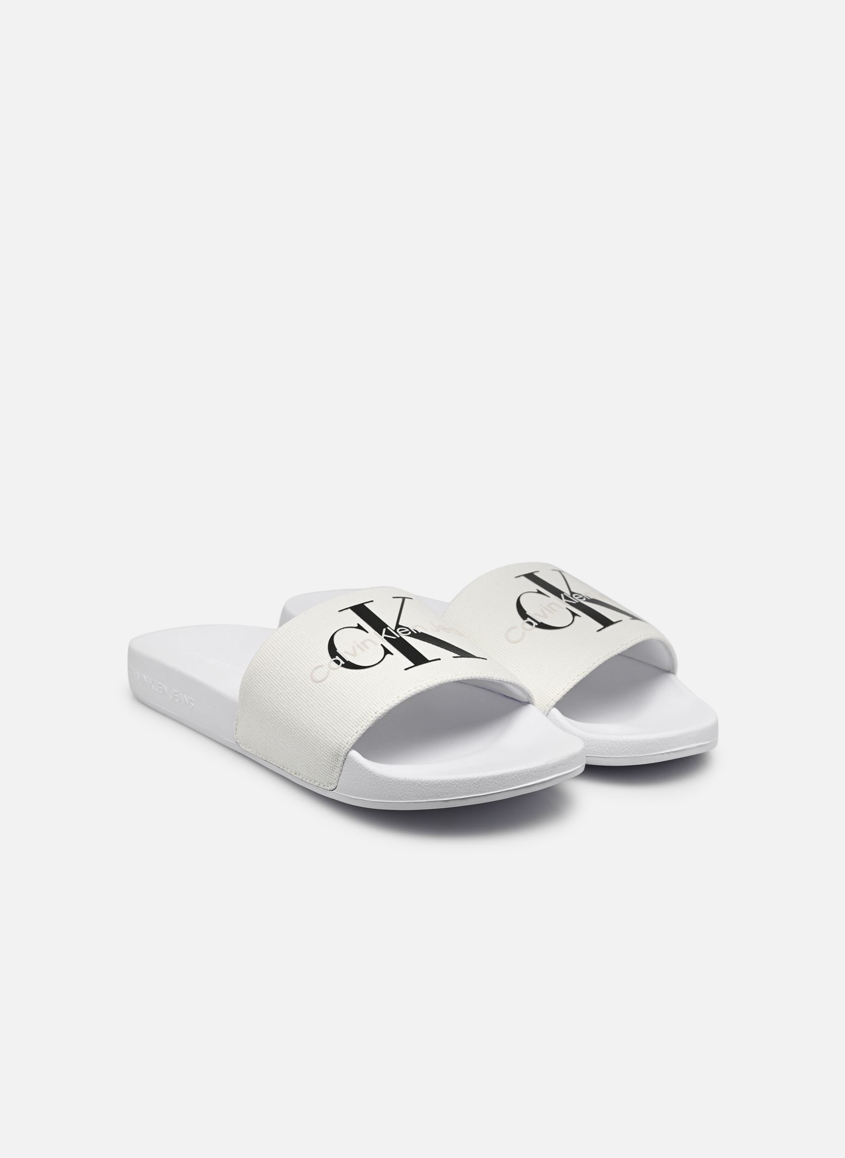 Flache Sandalen SLIDE MONOGRAM CO damen weiß Calvin Klein Flache Sandalen SLIDE MONOGRAM CO damen weiß BRIGHT WHITE/BLACK