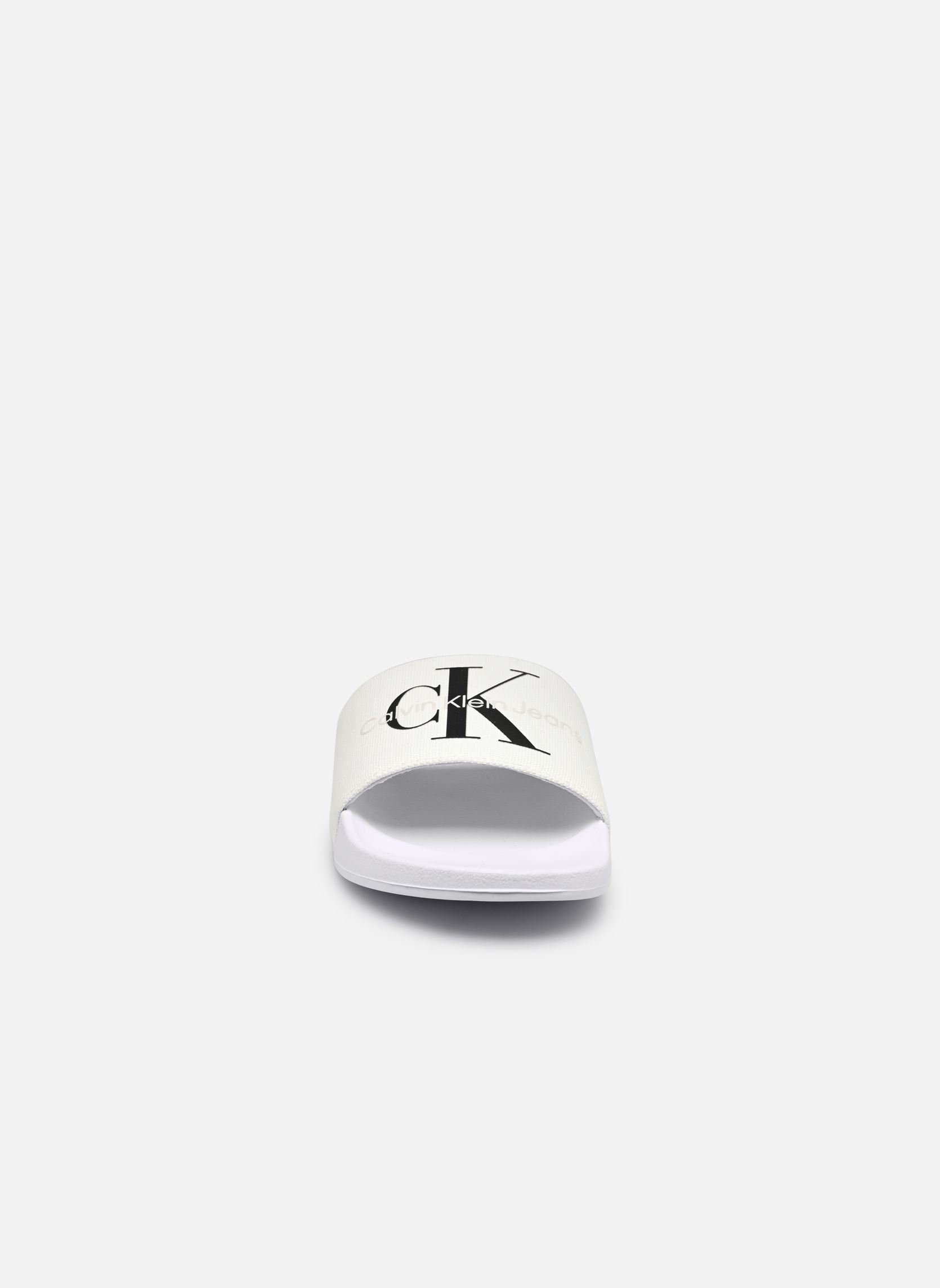 Flache Sandalen SLIDE MONOGRAM CO damen weiß Calvin Klein Flache Sandalen SLIDE MONOGRAM CO damen weiß BRIGHT WHITE/BLACK